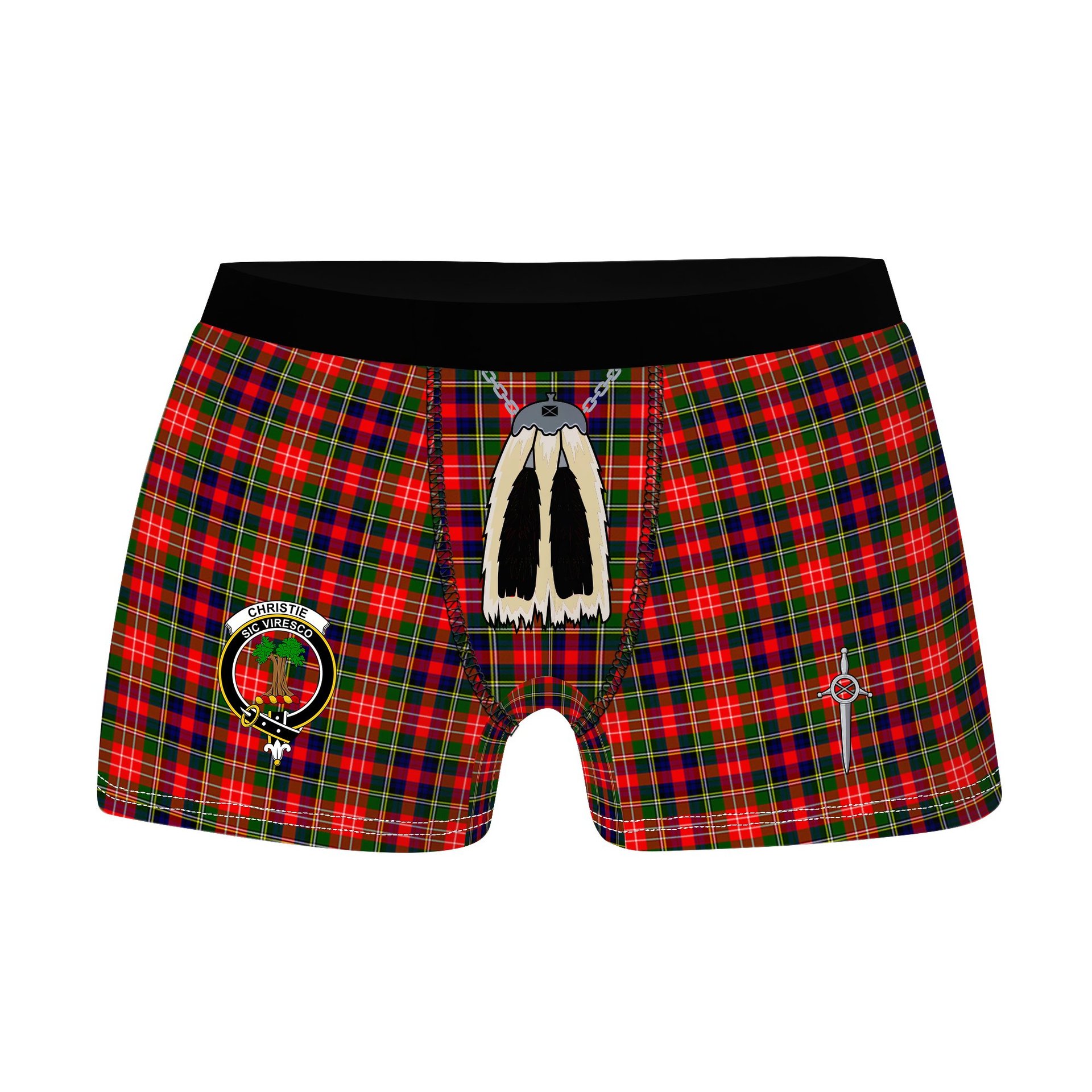 ScotsTee Shop Scottish Christie SC Clan Crest Highland Kilt Sporran Tartan Boxer Briefs