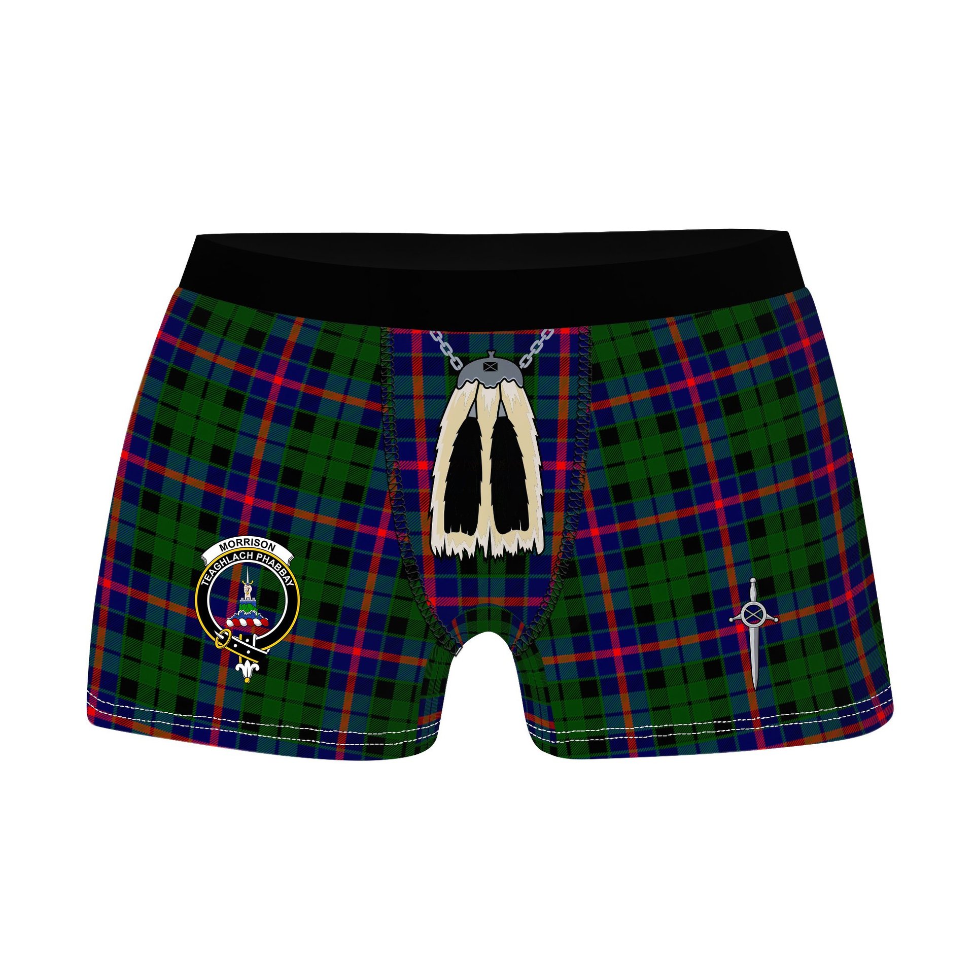 ScotsTee Shop Scottish Morrison Modern Clan Crest Highland Kilt Sporran Tartan Boxer Briefs