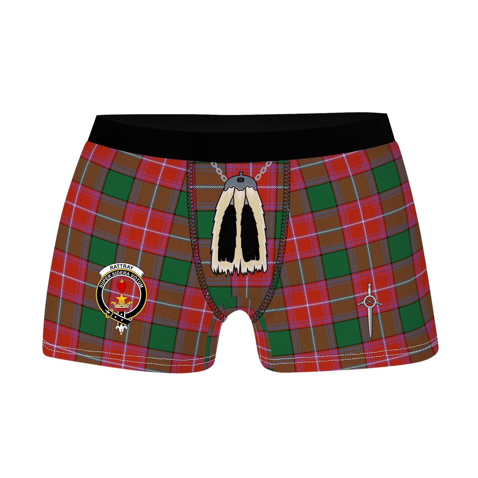 ScotsTee Shop Scottish Rattray Ancient Clan Crest Highland Kilt Sporran Tartan Boxer Briefs