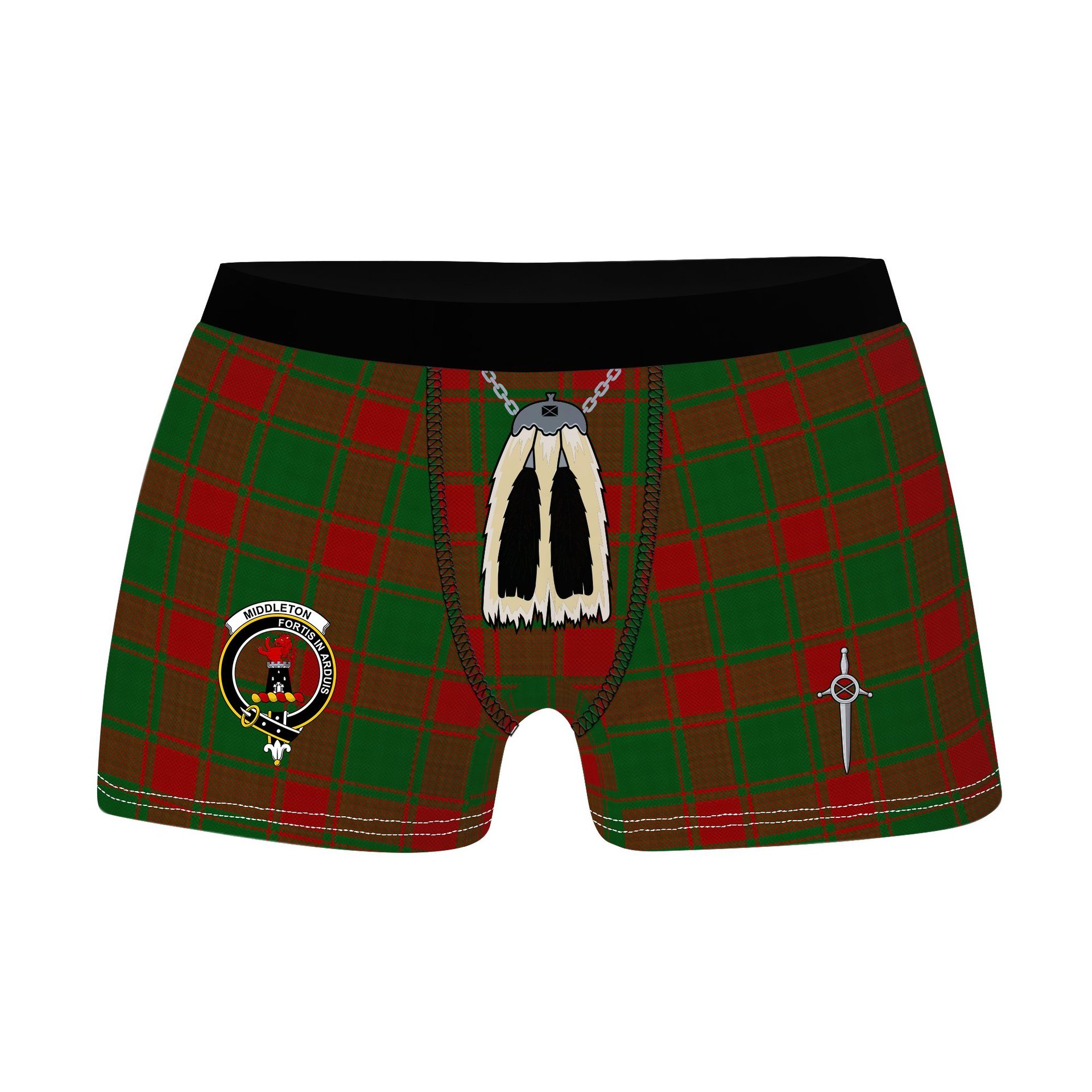 ScotsTee Shop Scottish Middleton Clan Crest Highland Kilt Sporran Tartan Boxer Briefs