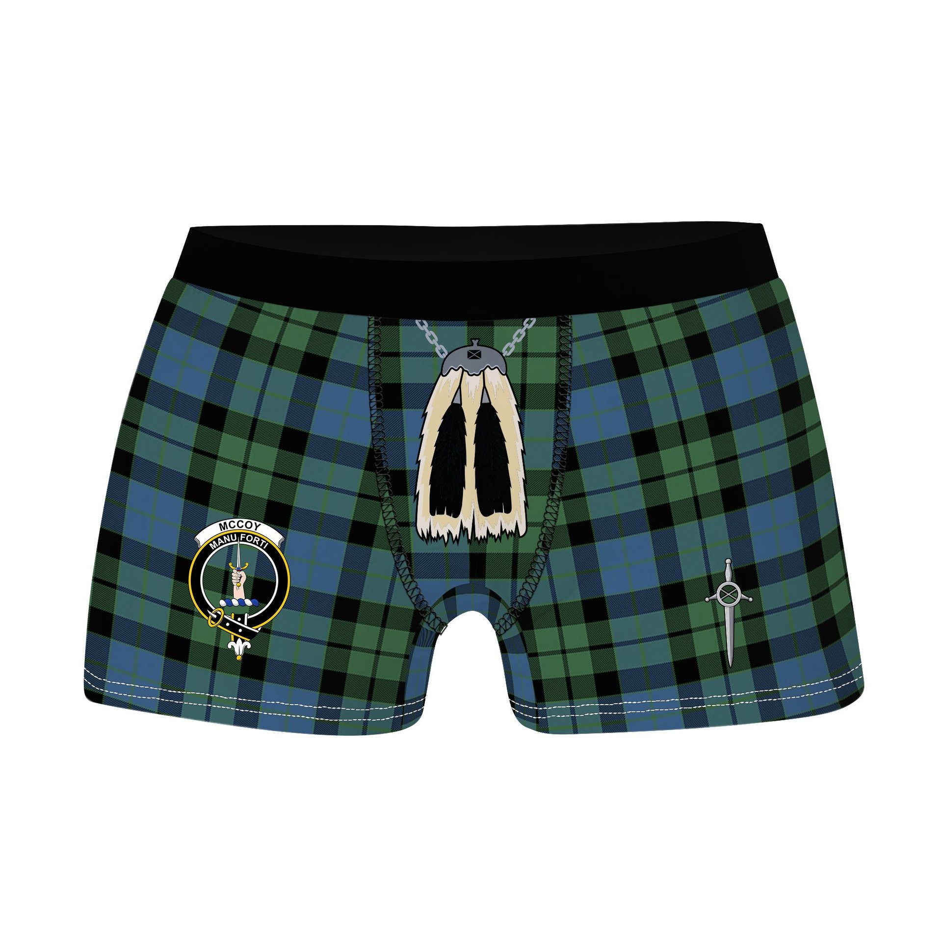 ScotsTee Shop Scottish McCoy Ancient Clan Crest Highland Kilt Sporran Tartan Boxer Briefs