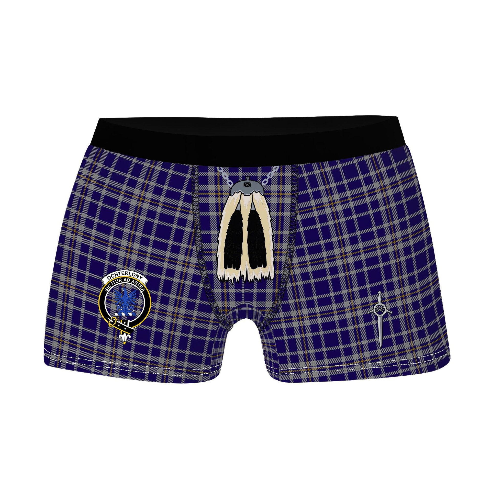 ScotsTee Shop Scottish Ochterlony SC Clan Crest Highland Kilt Sporran Tartan Boxer Briefs