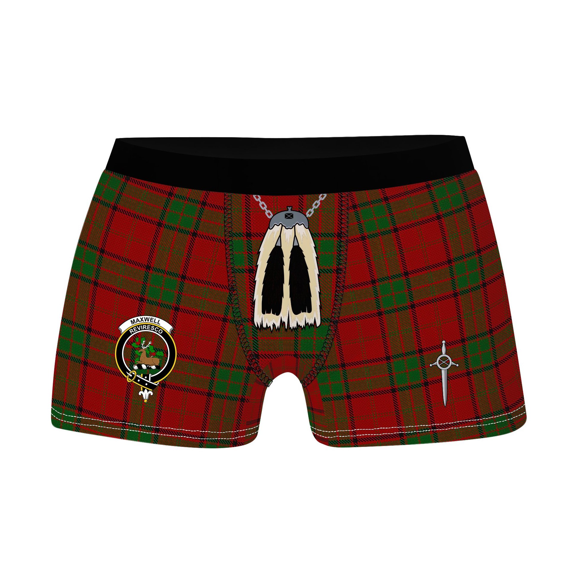 ScotsTee Shop Scottish Maxwell Clan Crest Highland Kilt Sporran Tartan Boxer Briefs