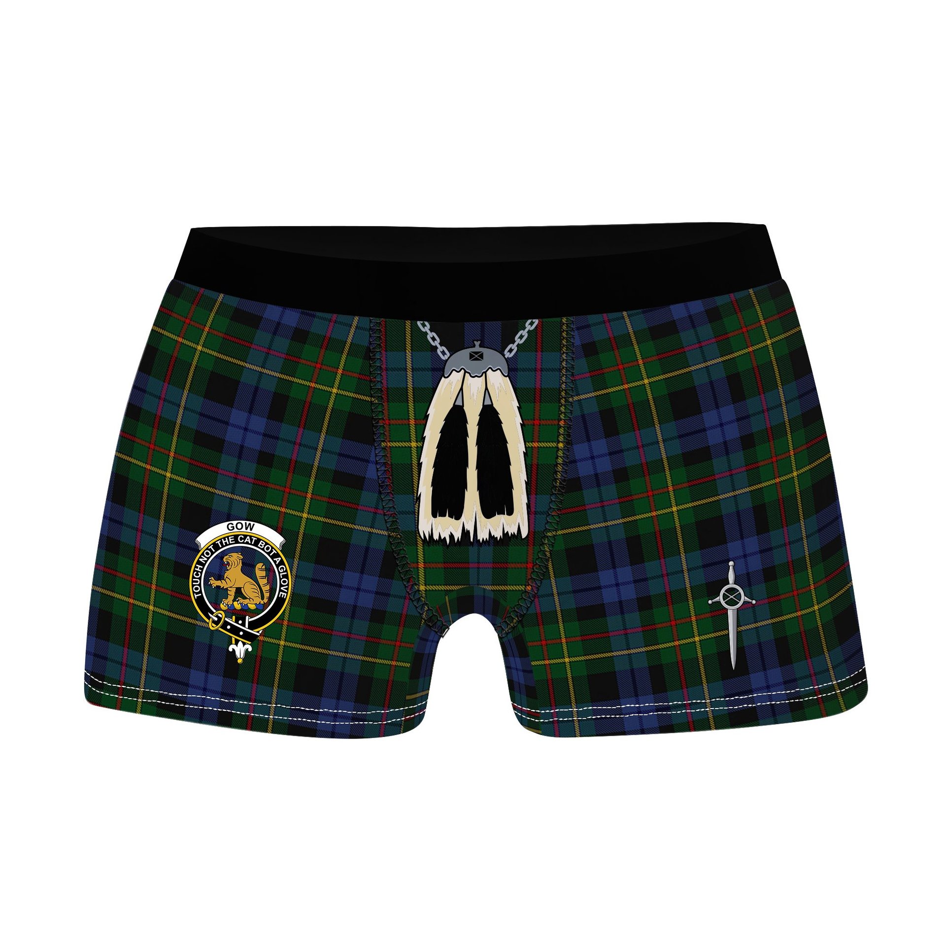 ScotsTee Shop Scottish Gow Hunting 2 Clan Crest Highland Kilt Sporran Tartan Boxer Briefs