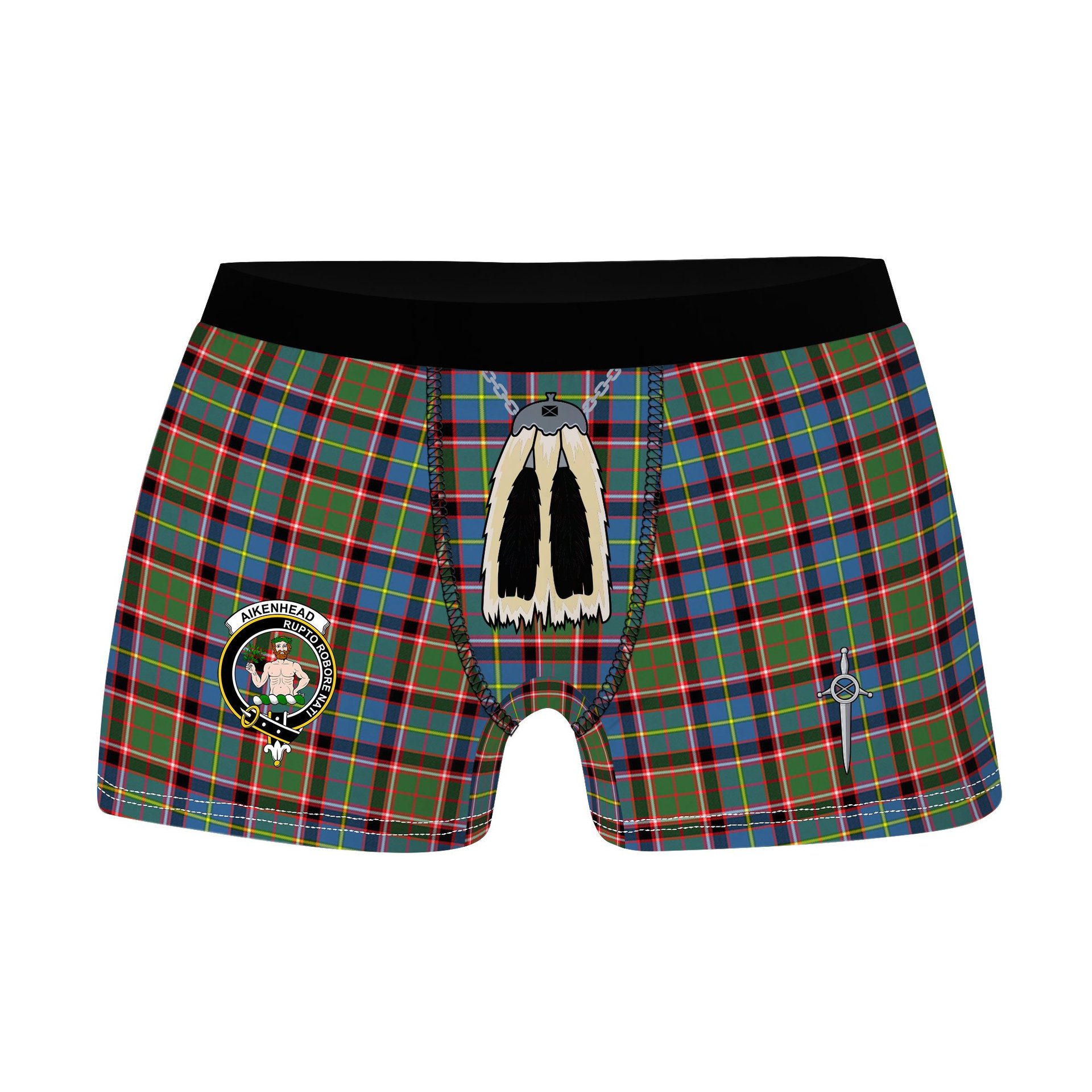 ScotsTee Shop Scottish Aikenhead Clan Crest Highland Kilt Sporran Tartan Boxer Briefs