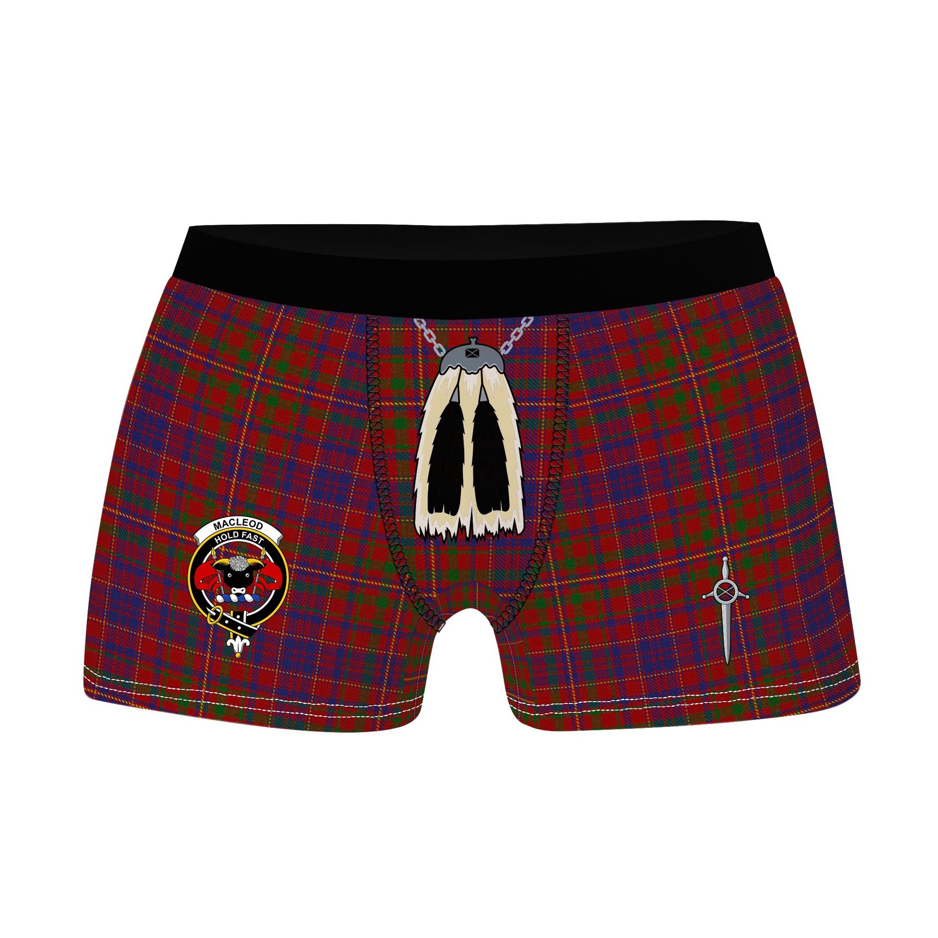 ScotsTee Shop Scottish MacLeod Red Clan Crest Highland Kilt Sporran Tartan Boxer Briefs