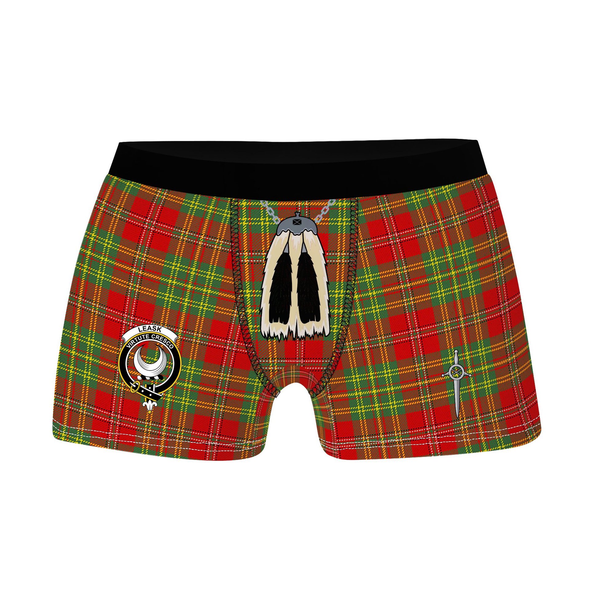 ScotsTee Shop Scottish Leask Modern Clan Crest Highland Kilt Sporran Tartan Boxer Briefs