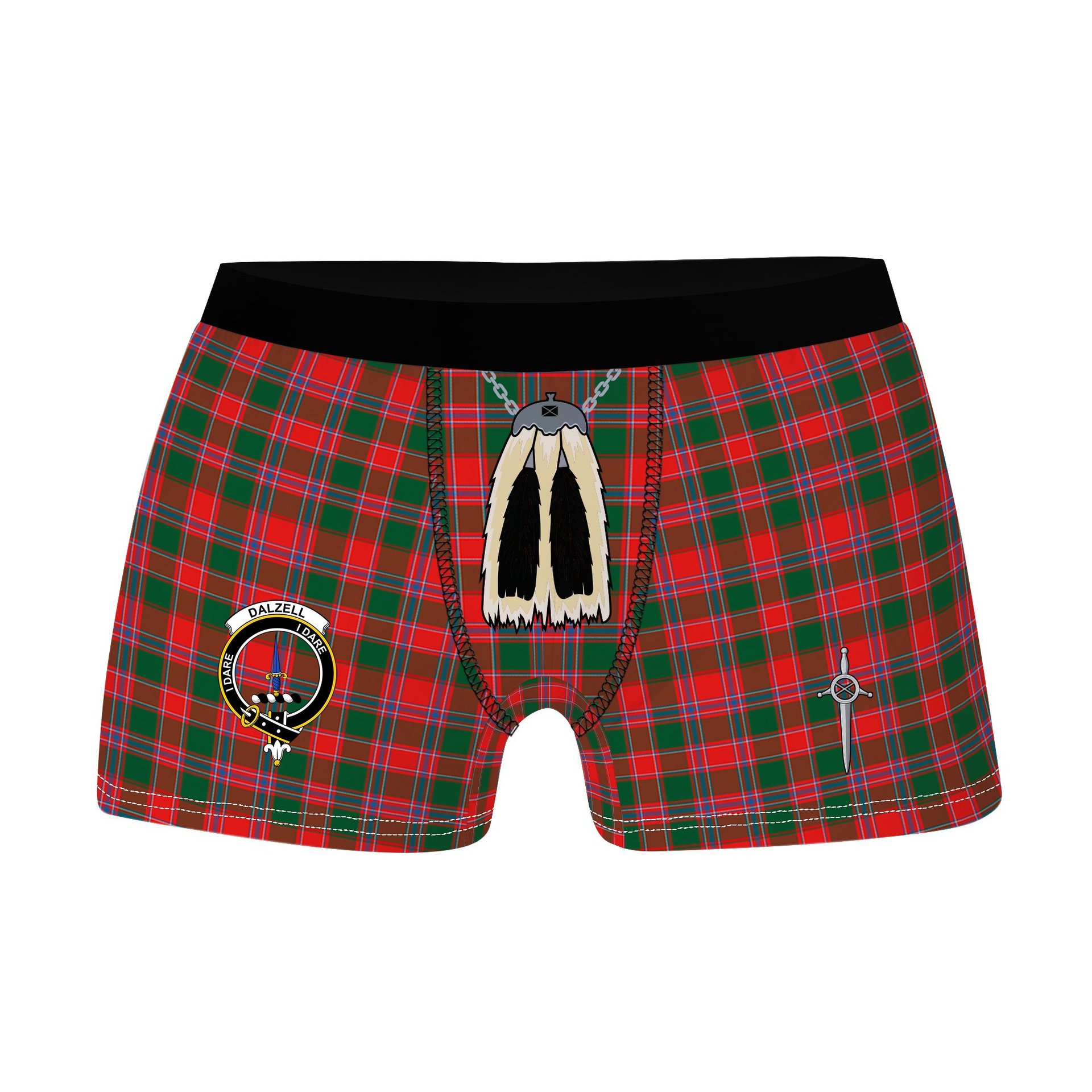 ScotsTee Shop Scottish Dalzell SC Clan Crest Highland Kilt Sporran Tartan Boxer Briefs