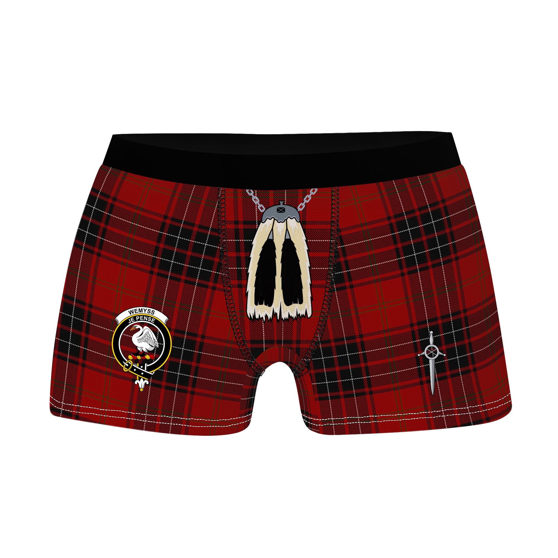 ScotsTee Shop Scottish Wemyss Clan Crest Highland Kilt Sporran Tartan Boxer Briefs