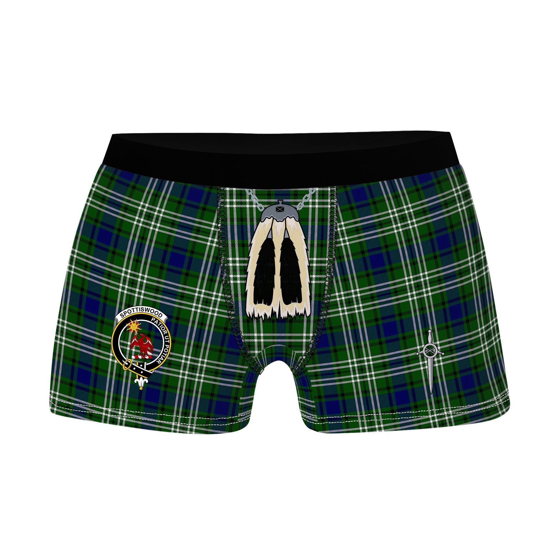 ScotsTee Shop Scottish Spottiswood Clan Crest Highland Kilt Sporran Tartan Boxer Briefs