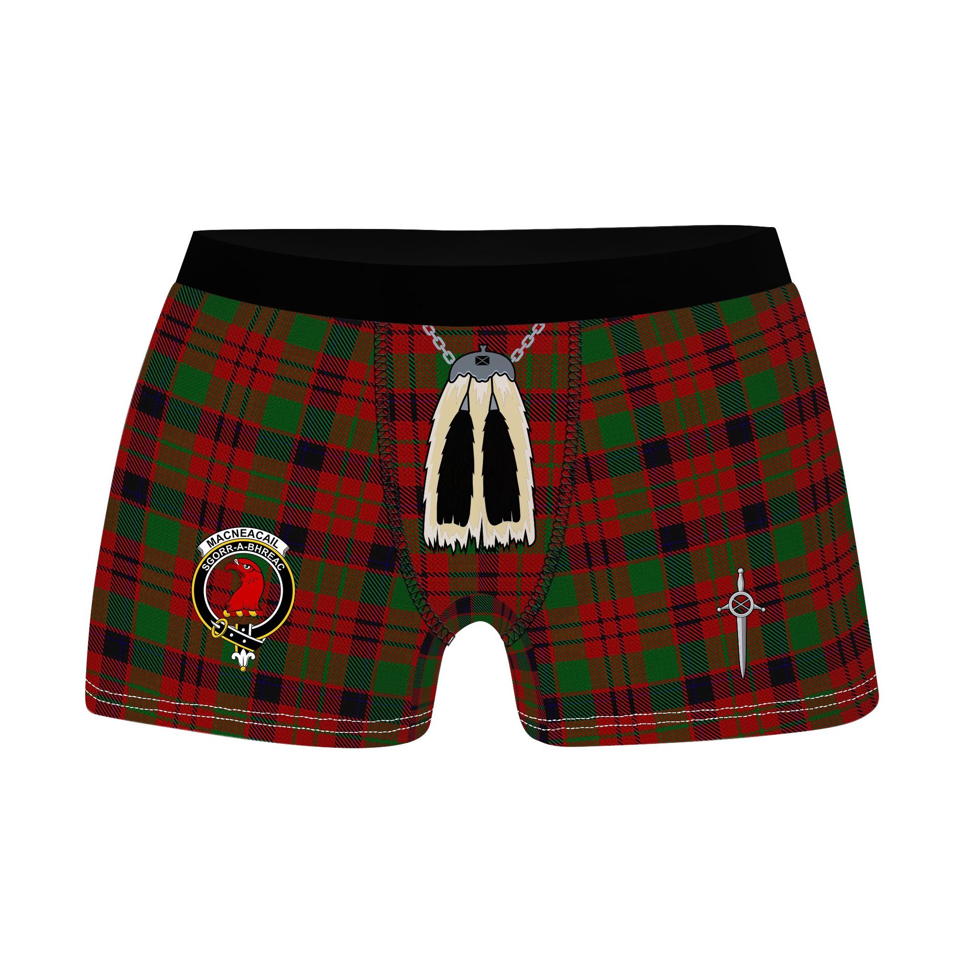 ScotsTee Shop Scottish MacNeacail Clan Crest Highland Kilt Sporran Tartan Boxer Briefs