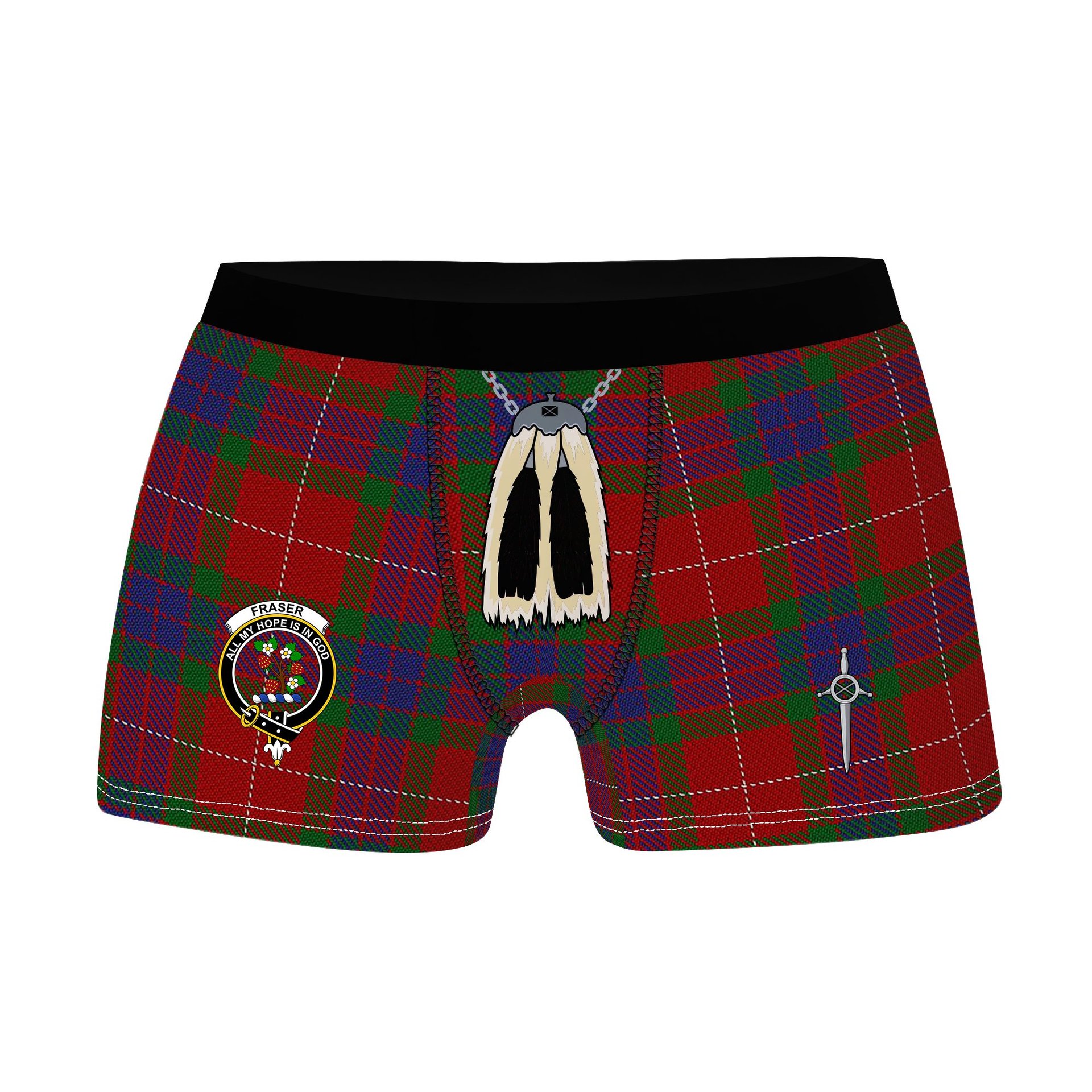 ScotsTee Shop Scottish Fraser Clan Crest Highland Kilt Sporran Tartan Boxer Briefs