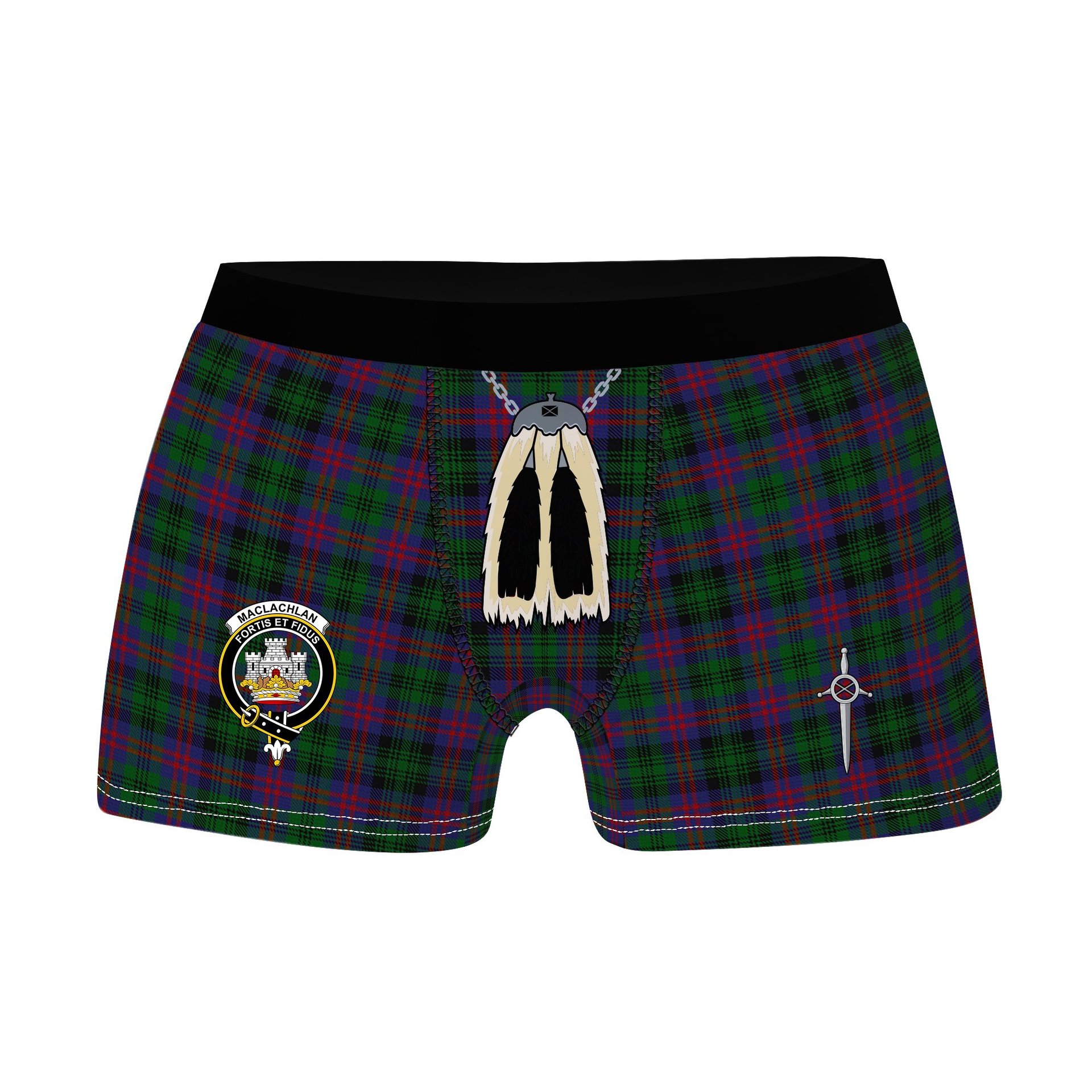 ScotsTee Shop Scottish MacLachlan Hunting Clan Crest Highland Kilt Sporran Tartan Boxer Briefs