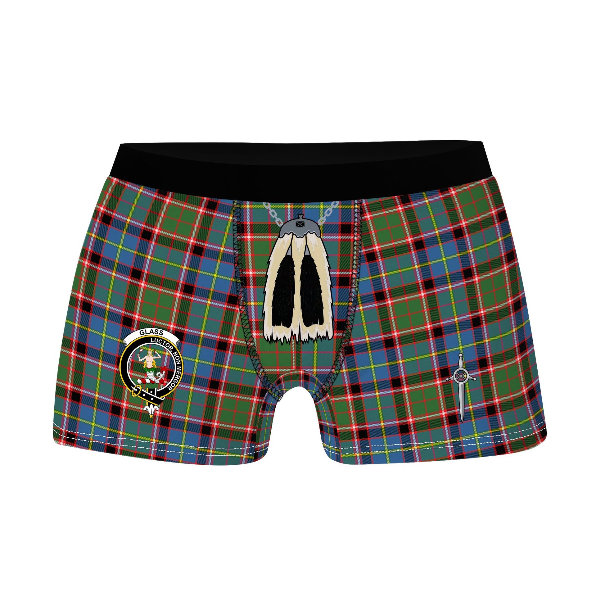 ScotsTee Shop Scottish Glass Clan Crest Highland Kilt Sporran Tartan Boxer Briefs