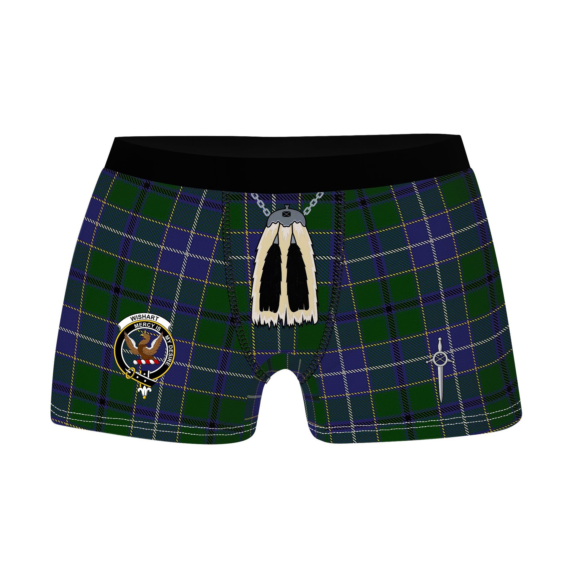 ScotsTee Shop Scottish Wishart Hunting Clan Crest Highland Kilt Sporran Tartan Boxer Briefs
