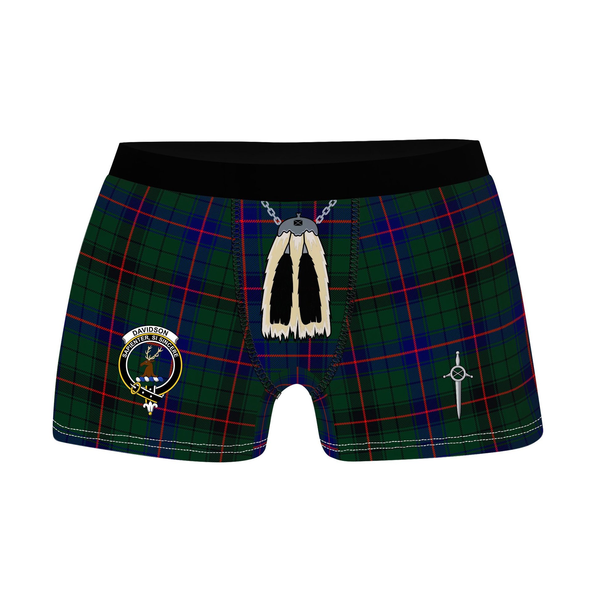 ScotsTee Shop Scottish Davidson Modern Clan Crest Highland Kilt Sporran Tartan Boxer Briefs