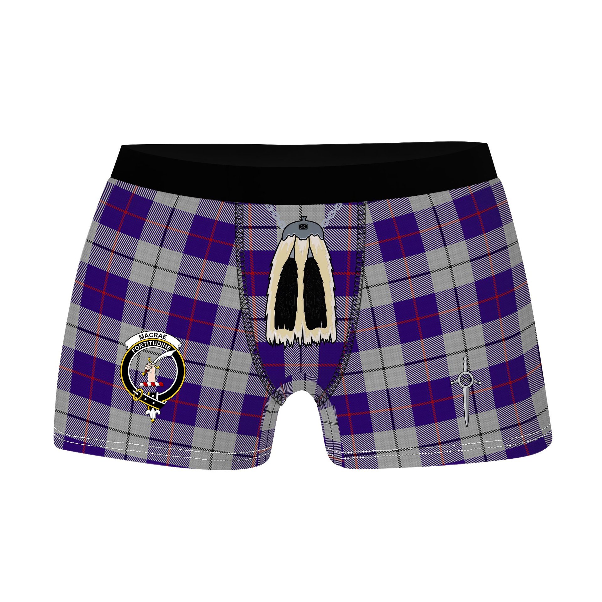 ScotsTee Shop Scottish MacRae Dress Purple 1 Clan Crest Highland Kilt Sporran Tartan Boxer Briefs