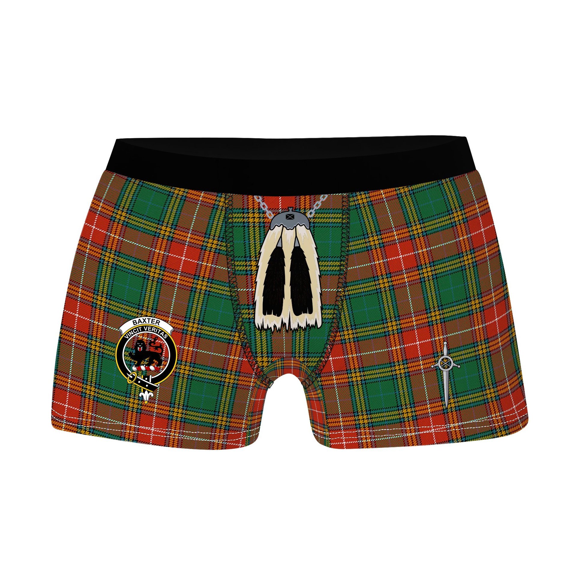 ScotsTee Shop Scottish Baxter Ancient Clan Crest Highland Kilt Sporran Tartan Boxer Briefs