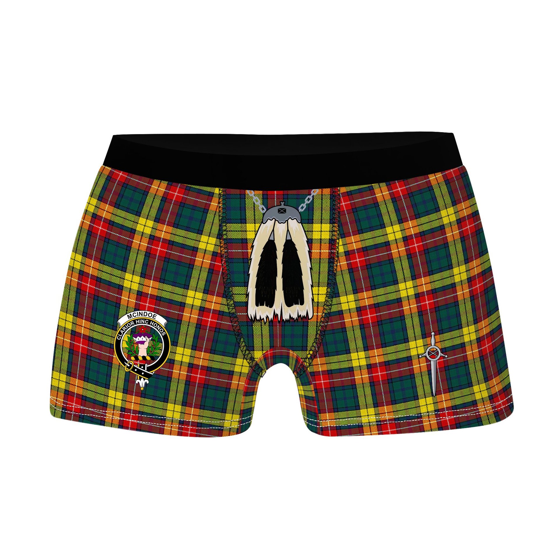ScotsTee Shop Scottish McIndoe Clan Crest Highland Kilt Sporran Tartan Boxer Briefs