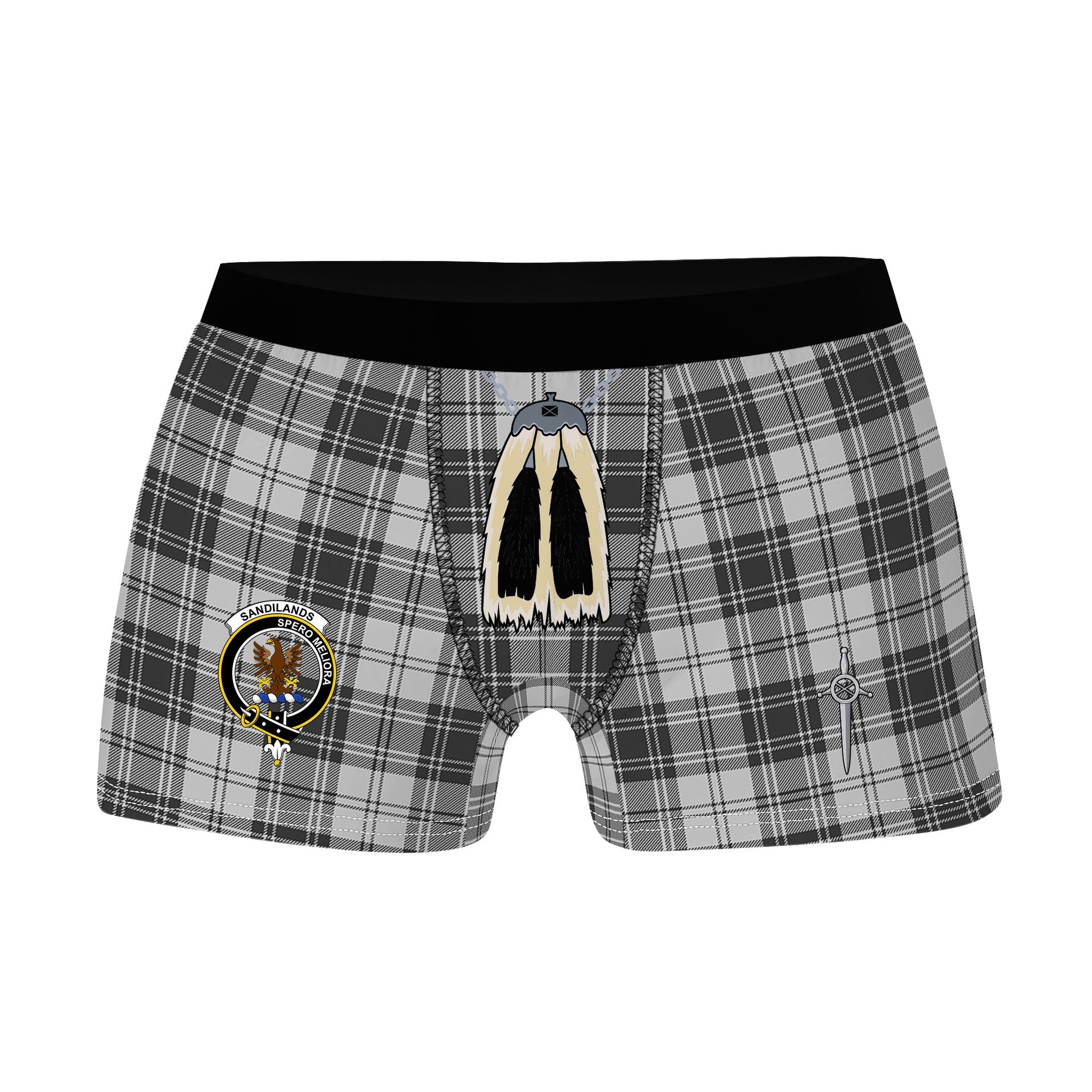 ScotsTee Shop Scottish Sandilands Grey Clan Crest Highland Kilt Sporran Tartan Boxer Briefs