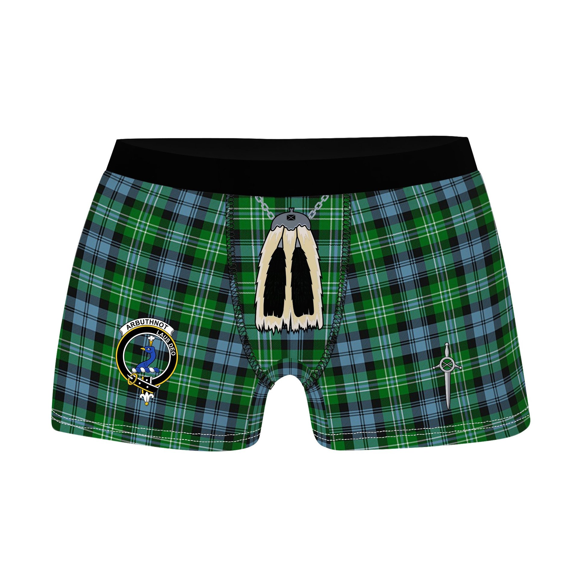 ScotsTee Shop Scottish Arbuthnot Ancient Clan Crest Highland Kilt Sporran Tartan Boxer Briefs