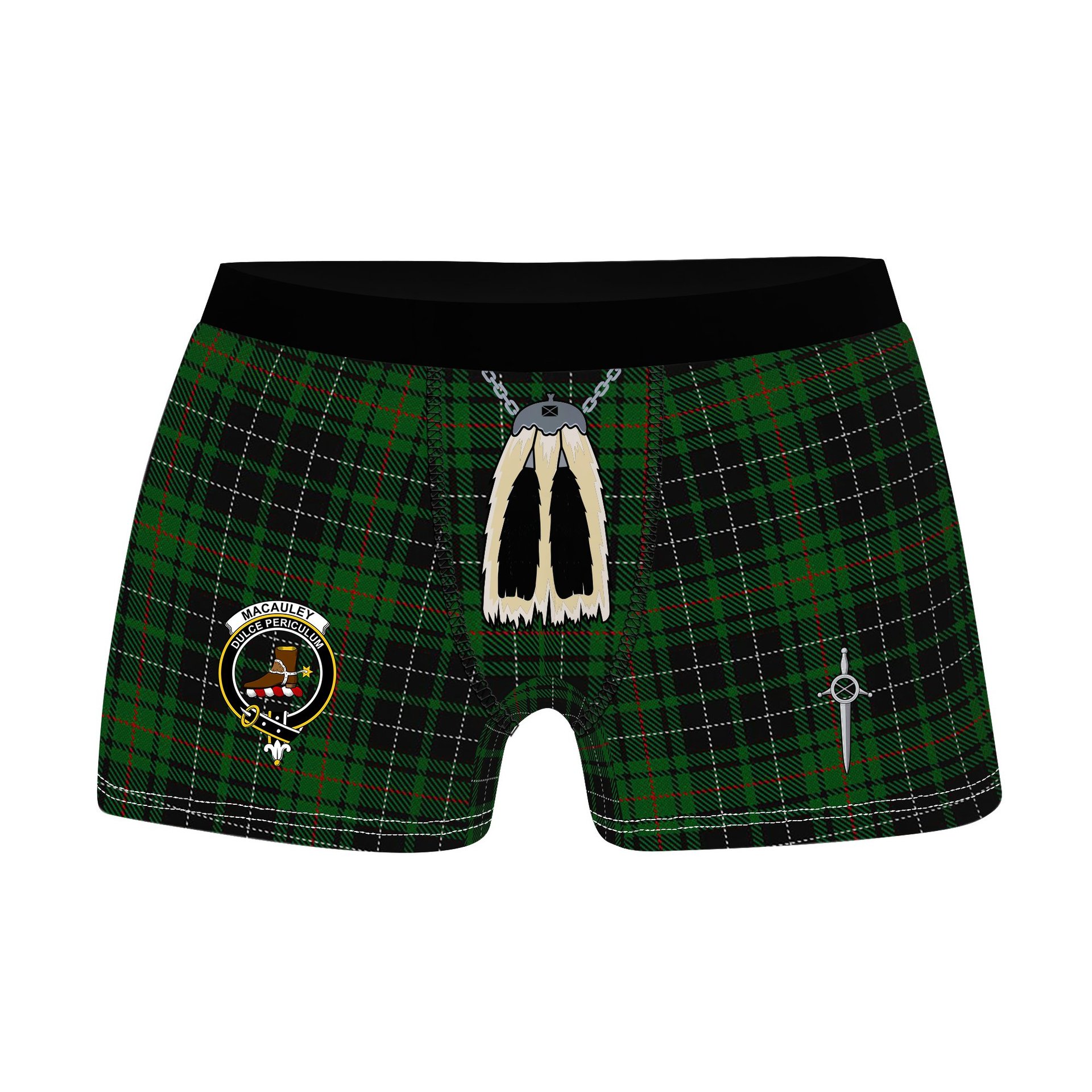 ScotsTee Shop Scottish MacAuley Hunting Clan Crest Highland Kilt Sporran Tartan Boxer Briefs
