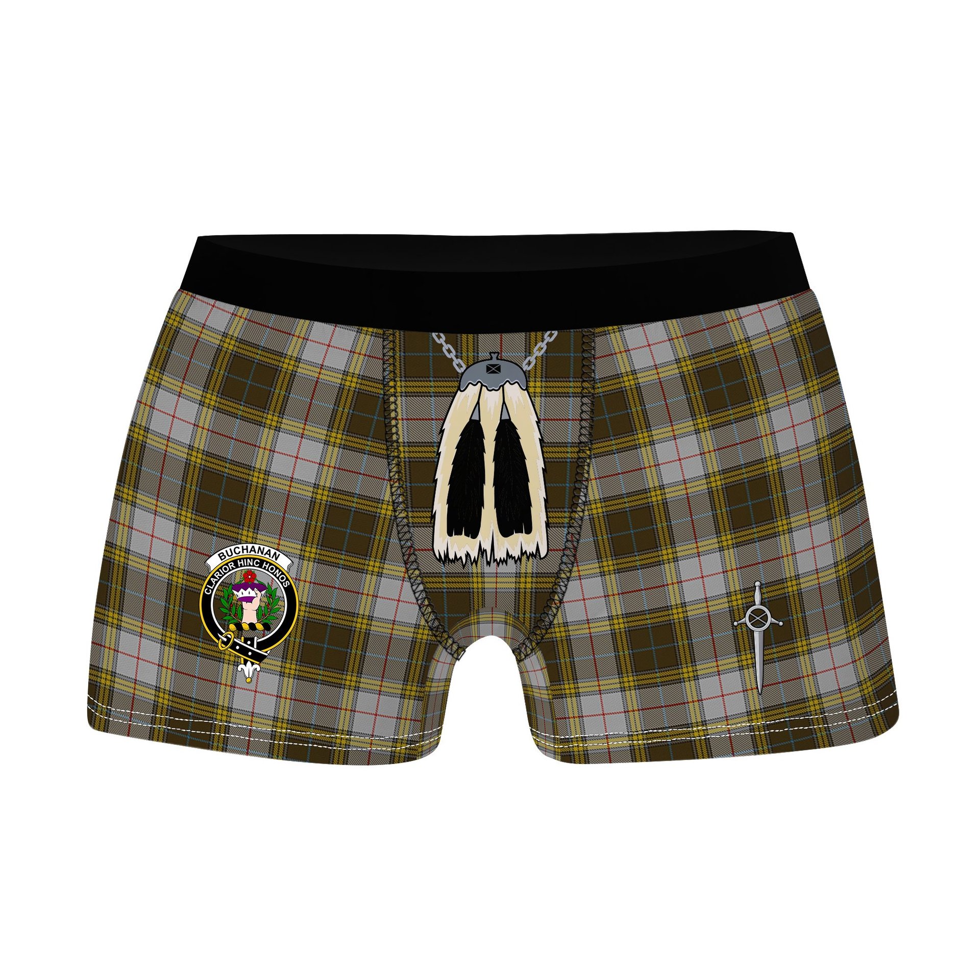 ScotsTee Shop Scottish Buchanan Dress Clan Crest Highland Kilt Sporran Tartan Boxer Briefs