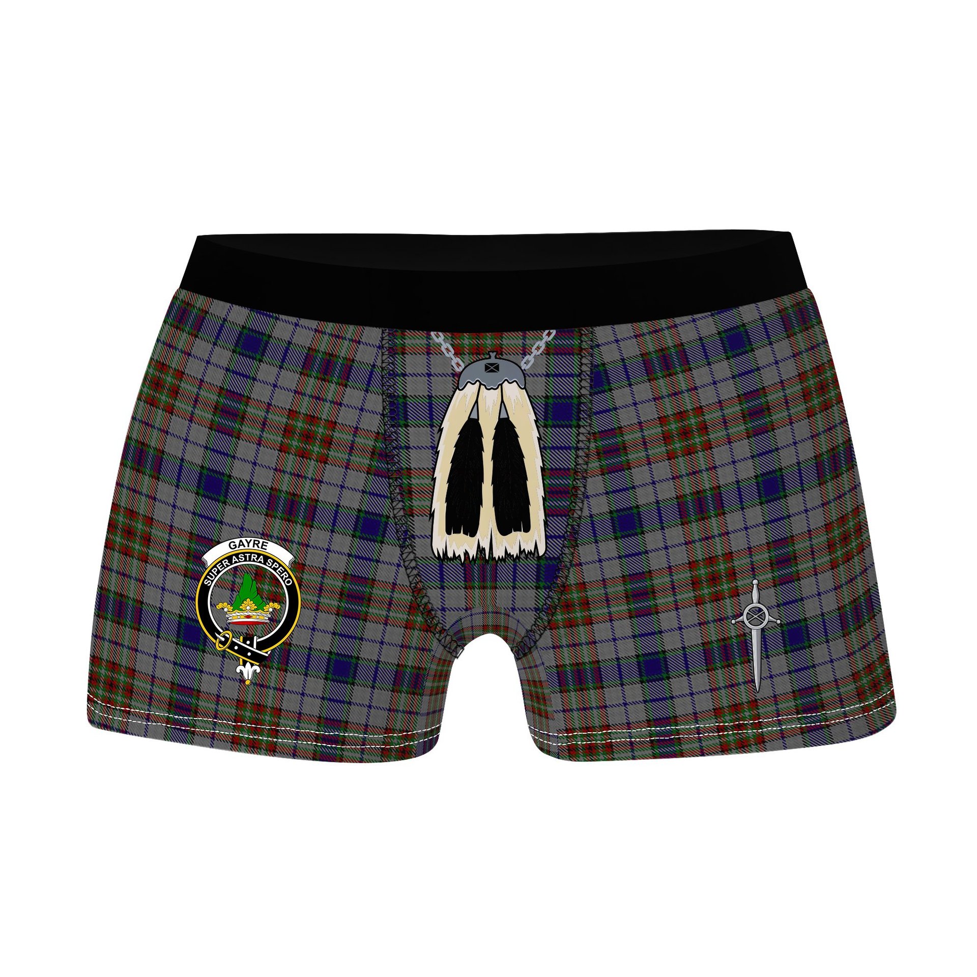 ScotsTee Shop Scottish Gayre Hunting Clan Crest Highland Kilt Sporran Tartan Boxer Briefs
