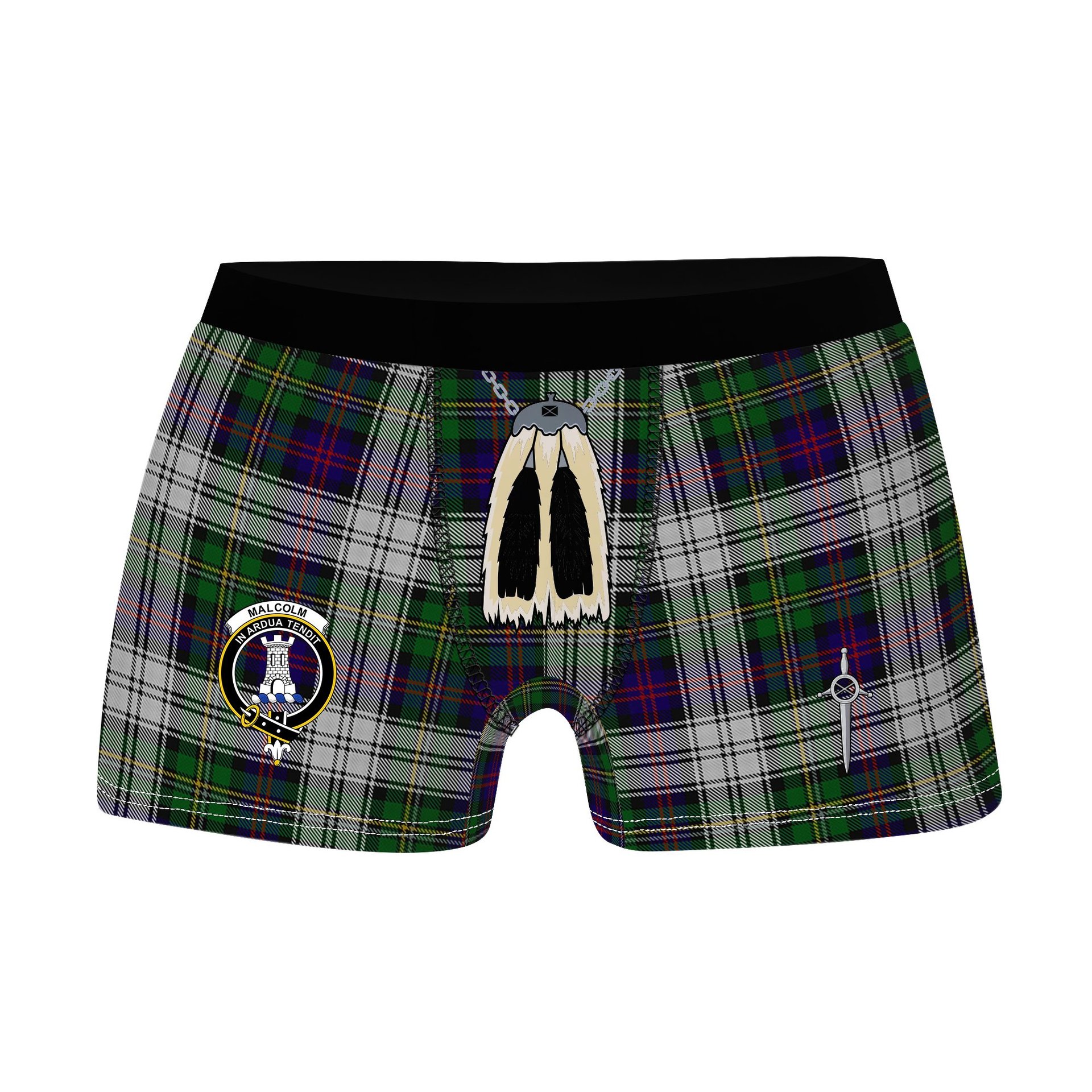 ScotsTee Shop Scottish Malcolm Dress Clan Crest Highland Kilt Sporran Tartan Boxer Briefs