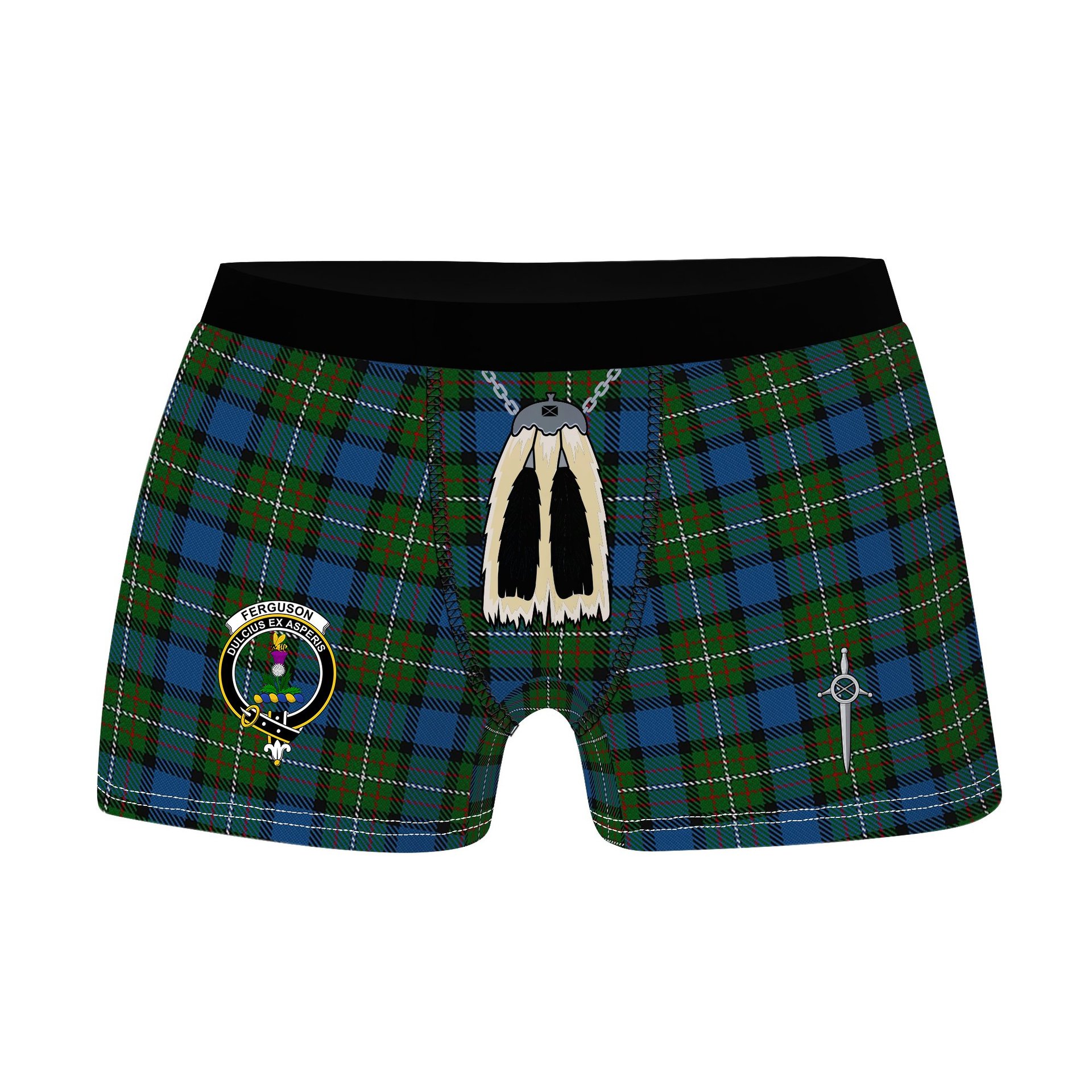 ScotsTee Shop Scottish Ferguson of Atholl Clan Crest Highland Kilt Sporran Tartan Boxer Briefs