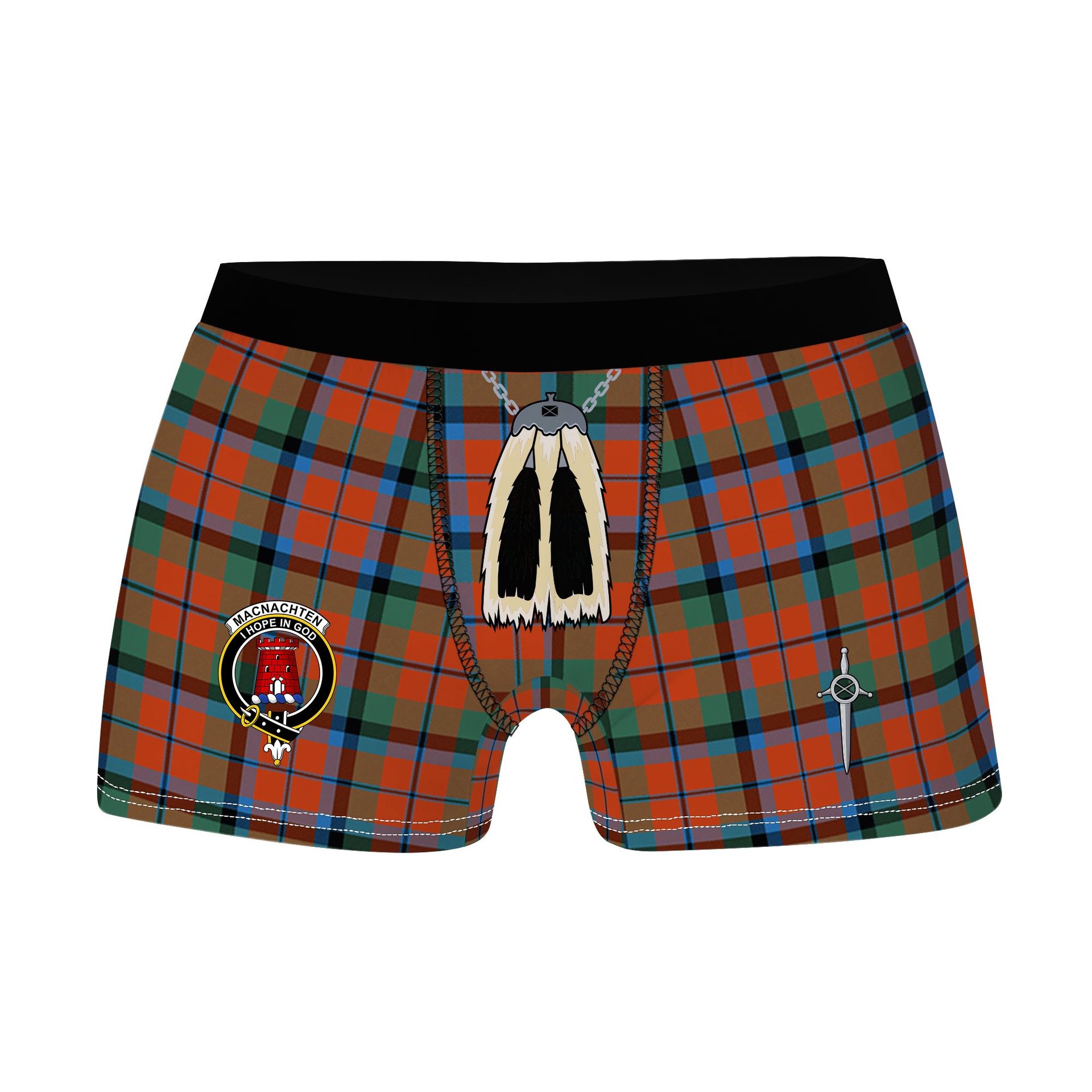 ScotsTee Shop Scottish MacNachten Ancient Clan Crest Highland Kilt Sporran Tartan Boxer Briefs