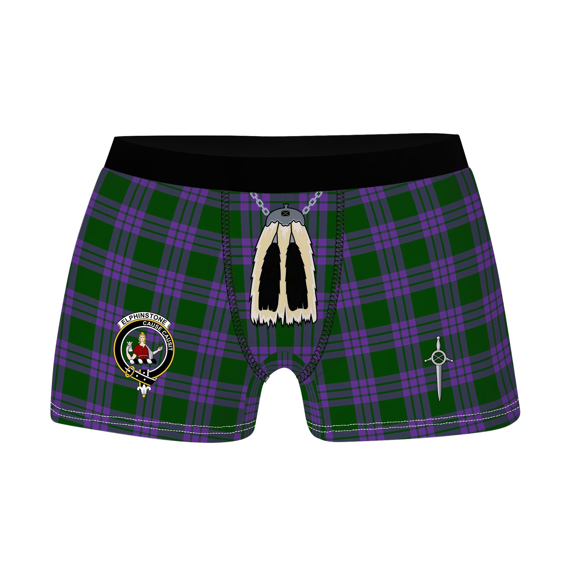 ScotsTee Shop Scottish Elphinstone Clan Crest Highland Kilt Sporran Tartan Boxer Briefs
