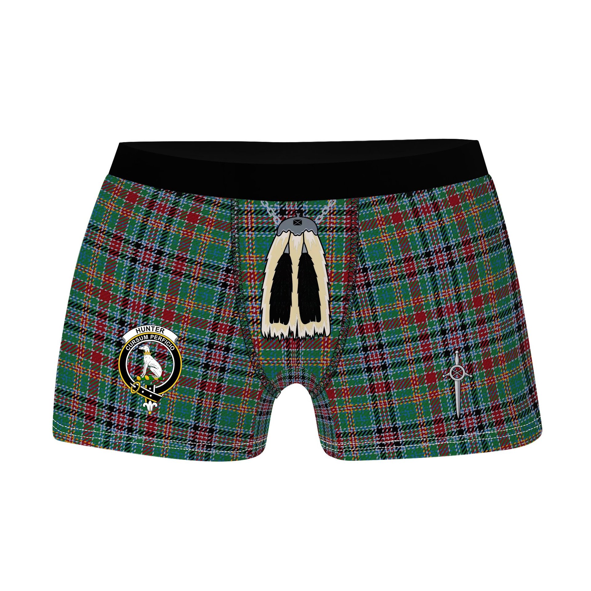 ScotsTee Shop Scottish Hunter Old Ancient Clan Crest Highland Kilt Sporran Tartan Boxer Briefs