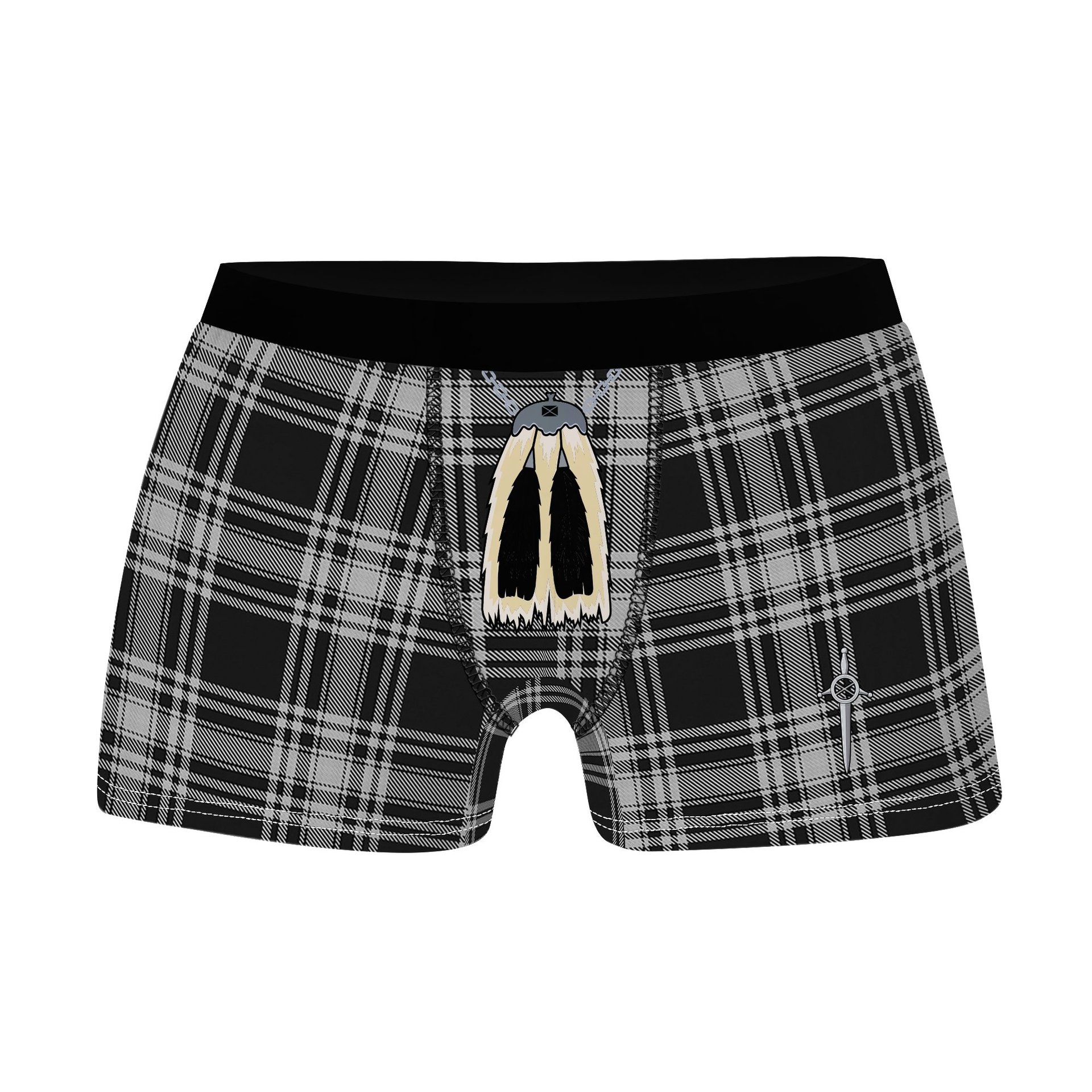ScotsTee Shop Scottish Menzies Black and White Clan Highland Kilt Sporran Tartan Boxer Briefs