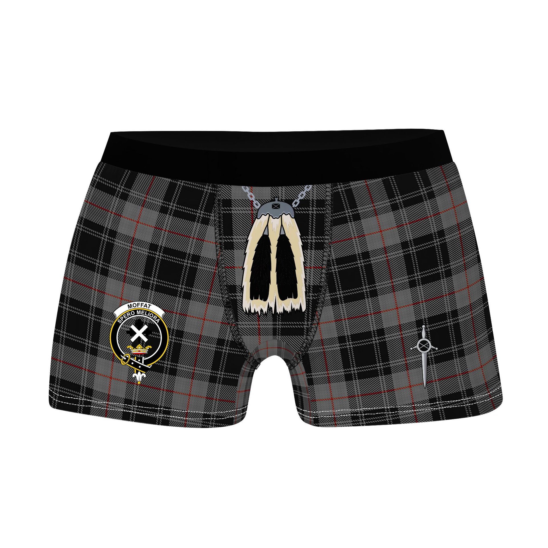 ScotsTee Shop Scottish Moffat Modern Clan Crest Highland Kilt Sporran Tartan Boxer Briefs