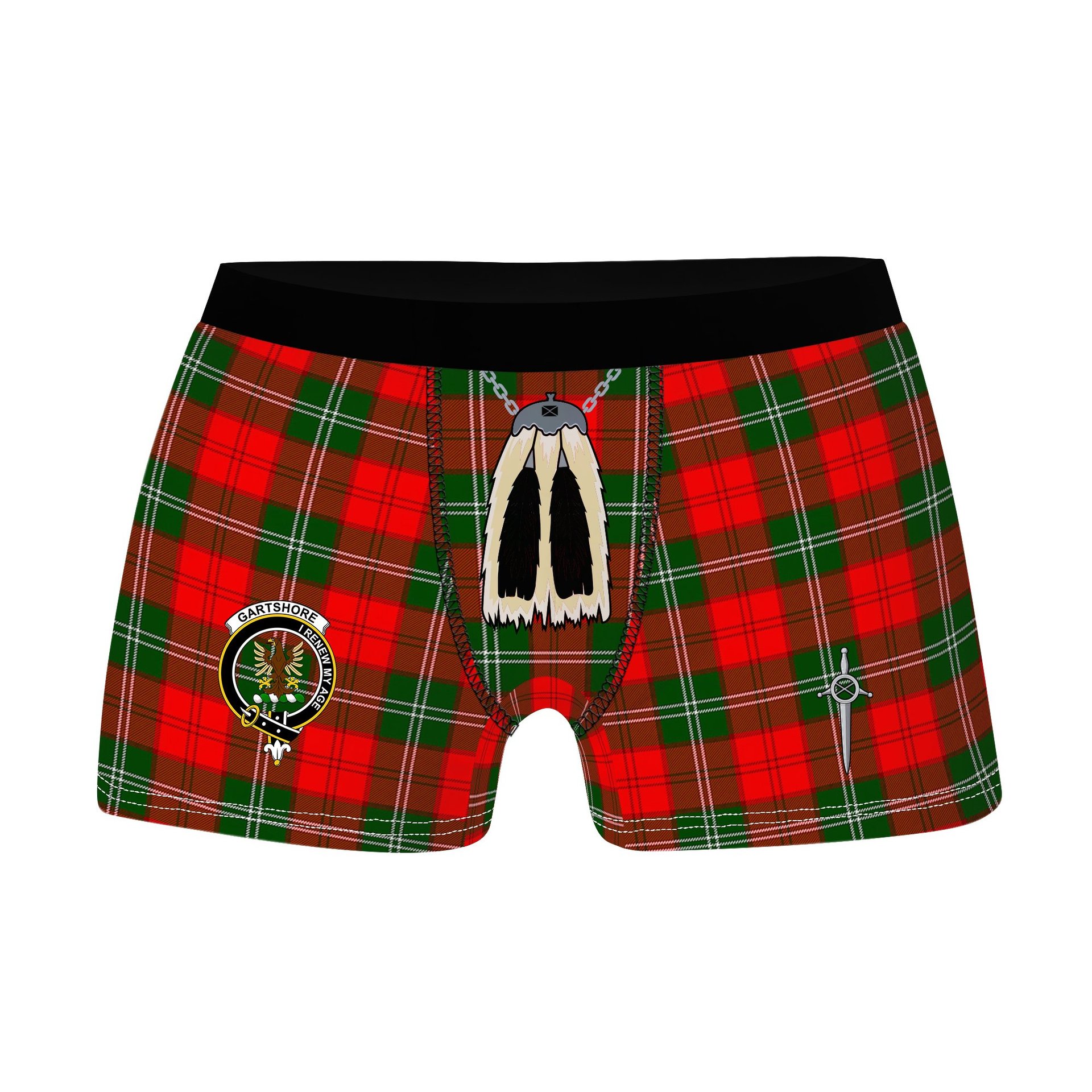 ScotsTee Shop Scottish Gartshore Clan Crest Highland Kilt Sporran Tartan Boxer Briefs