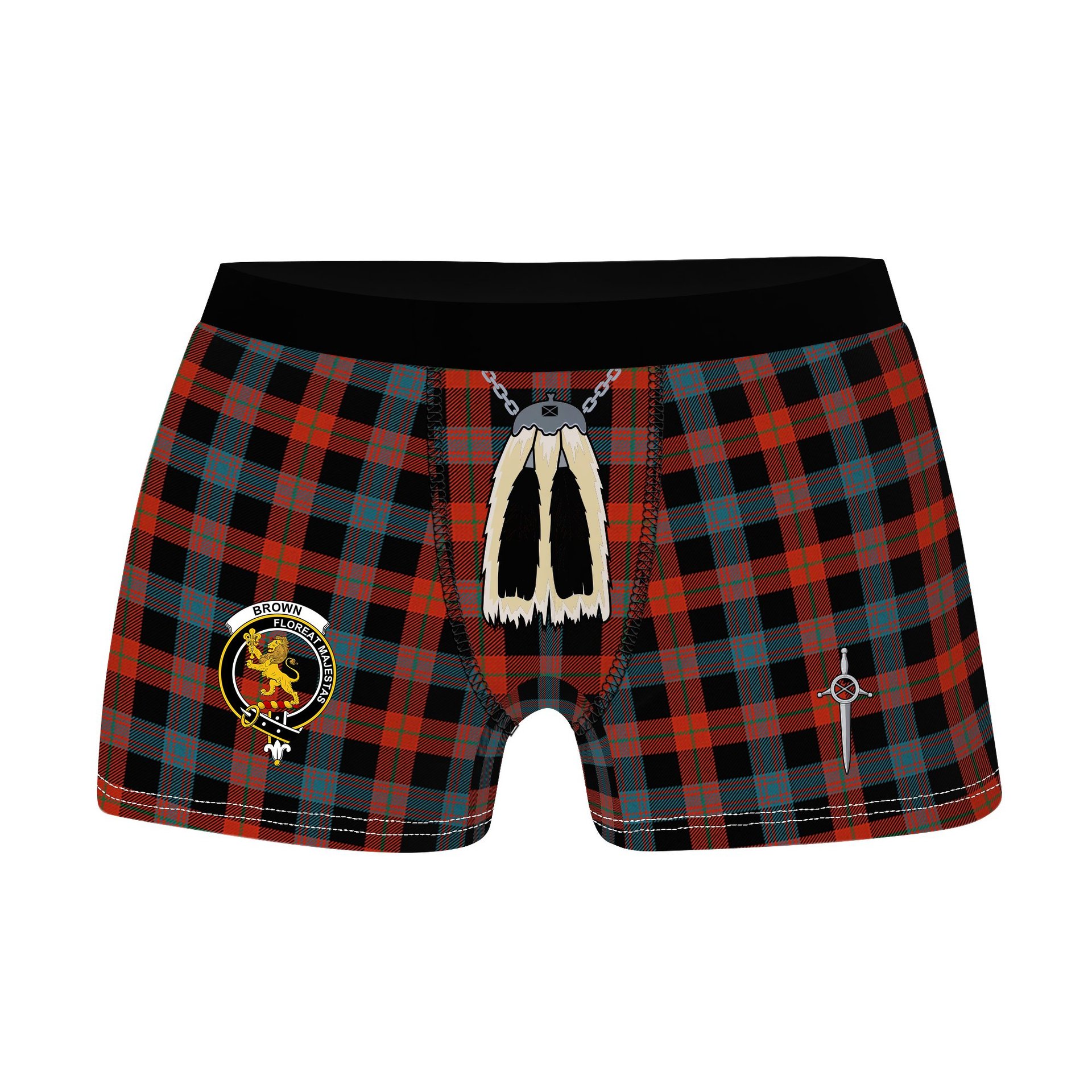 ScotsTee Shop Scottish Brown Ancient Clan Crest Highland Kilt Sporran Tartan Boxer Briefs