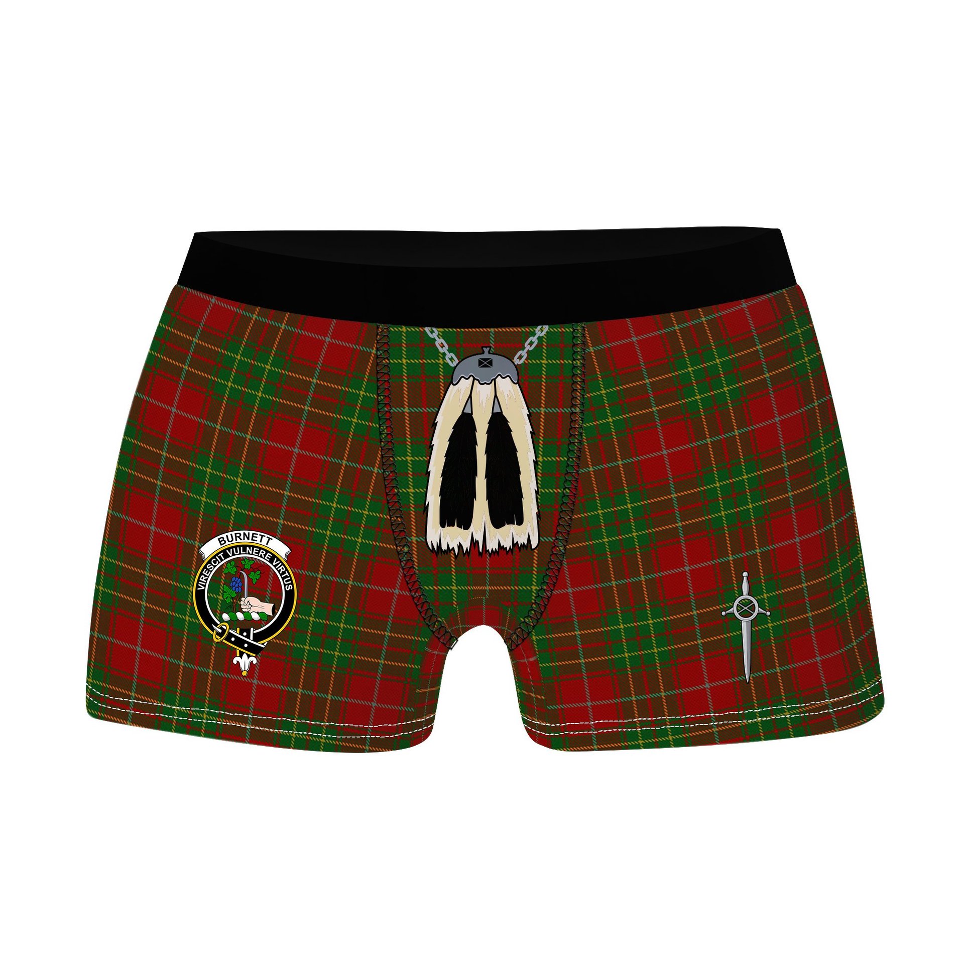 ScotsTee Shop Scottish Burnett Clan Crest Highland Kilt Sporran Tartan Boxer Briefs