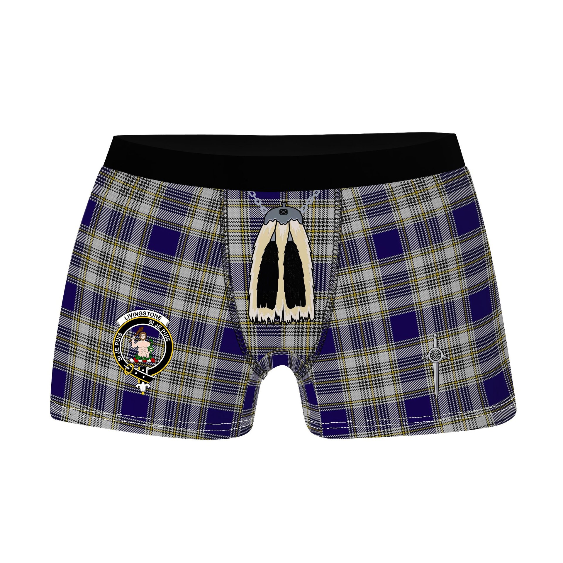 ScotsTee Shop Scottish Livingstone Dress Clan Crest Highland Kilt Sporran Tartan Boxer Briefs