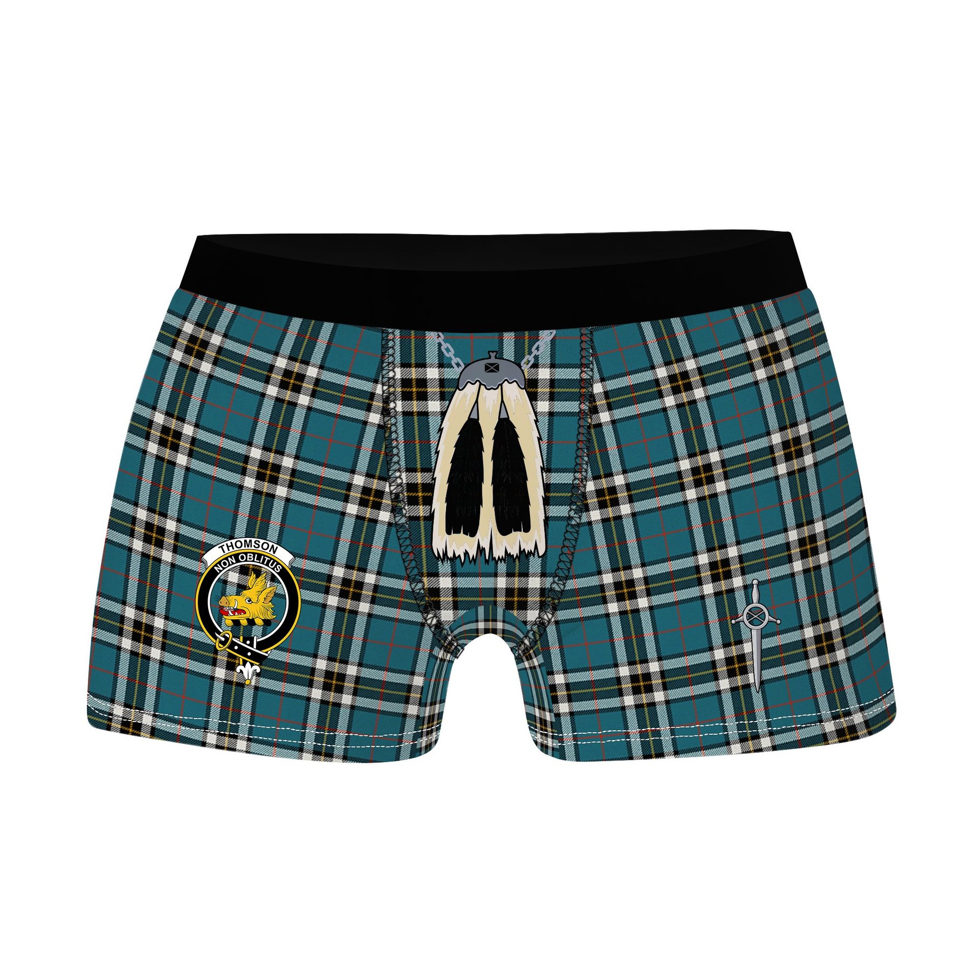 ScotsTee Shop Scottish Thomson Blue Ancient Clan Clan Crest Highland Kilt Sporran Tartan Boxer Briefs