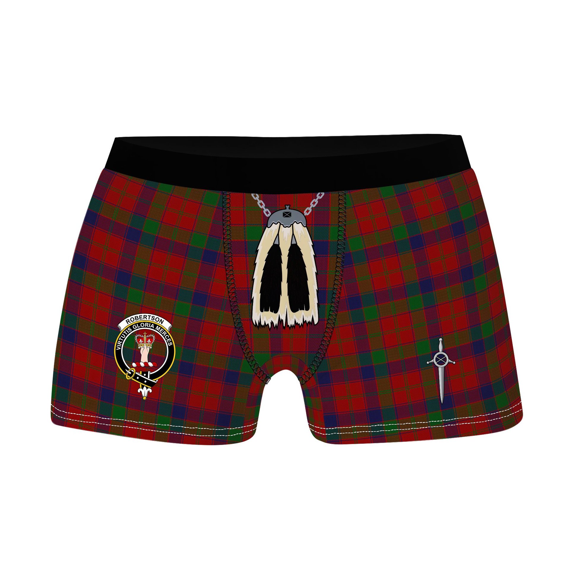 ScotsTee Shop Scottish Robertson Clan Crest Highland Kilt Sporran Tartan Boxer Briefs