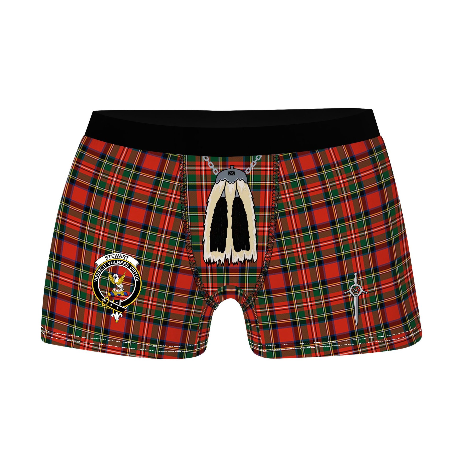 ScotsTee Shop Scottish Stewart Stuart of Bute 2 Clan Crest Highland Kilt Sporran Tartan Boxer Briefs