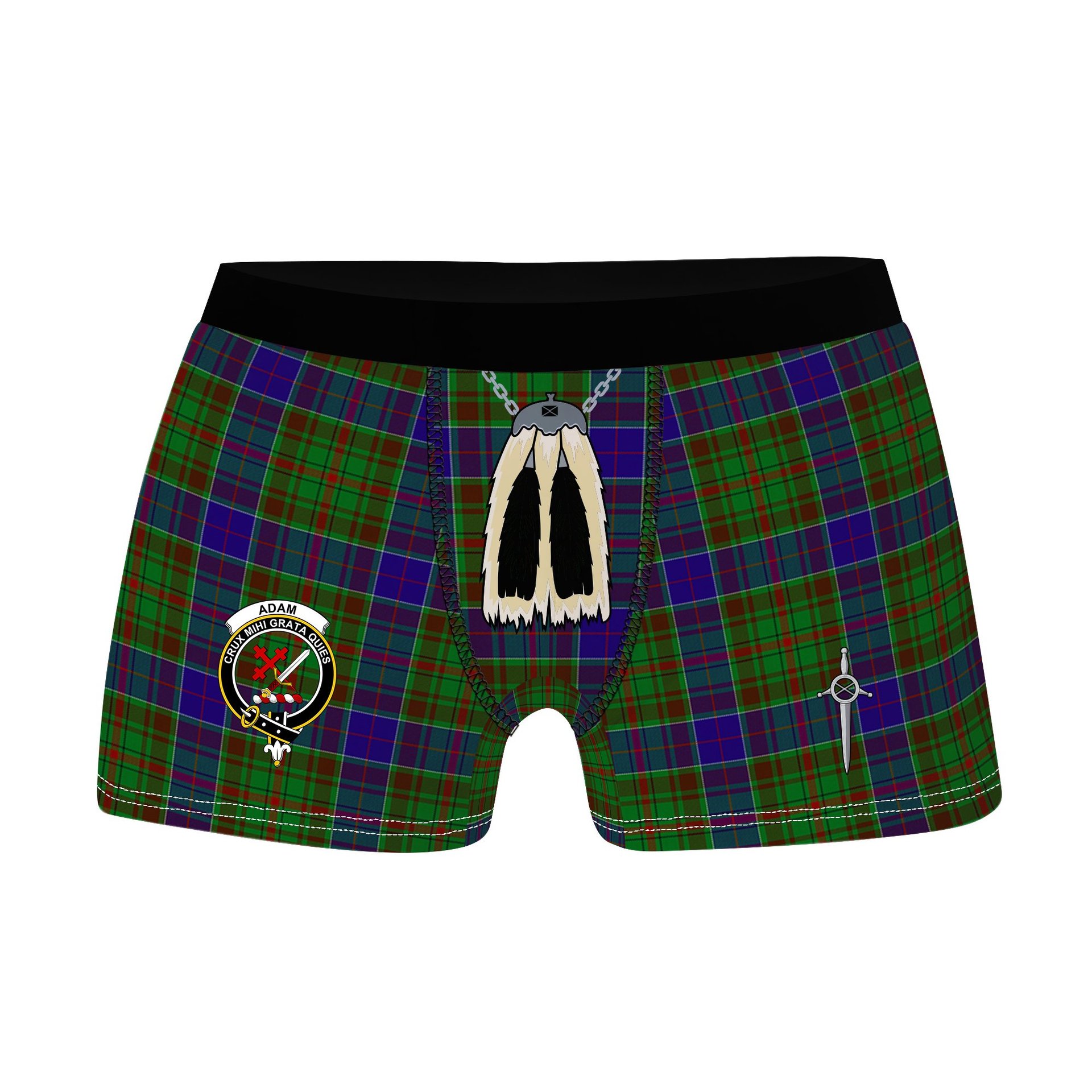 ScotsTee Shop Scottish Adam Clan Crest Highland Kilt Sporran Tartan Boxer Briefs
