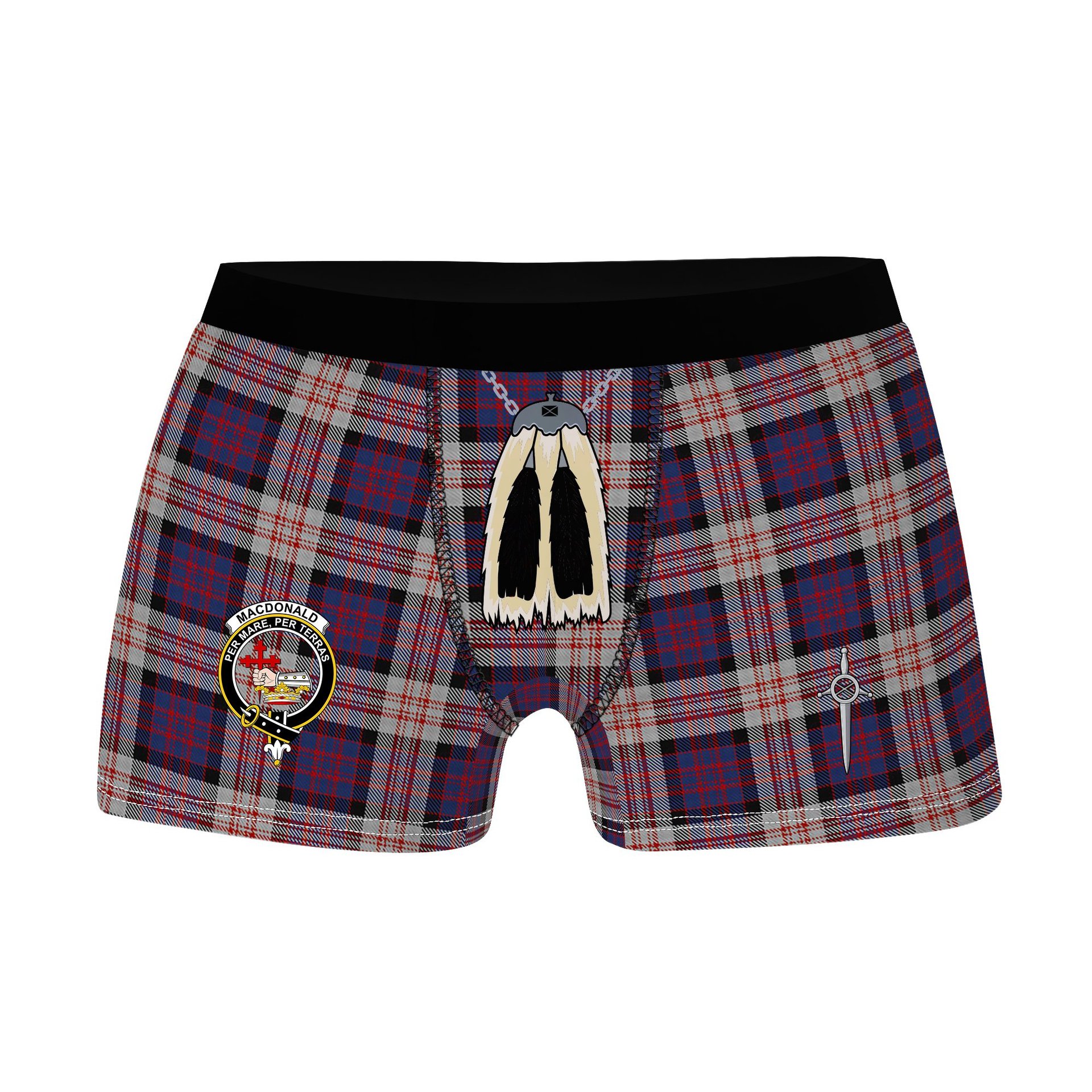ScotsTee Shop Scottish MacDonald Pattern of Plaids Clan Crest Highland Kilt Sporran Tartan Boxer Briefs