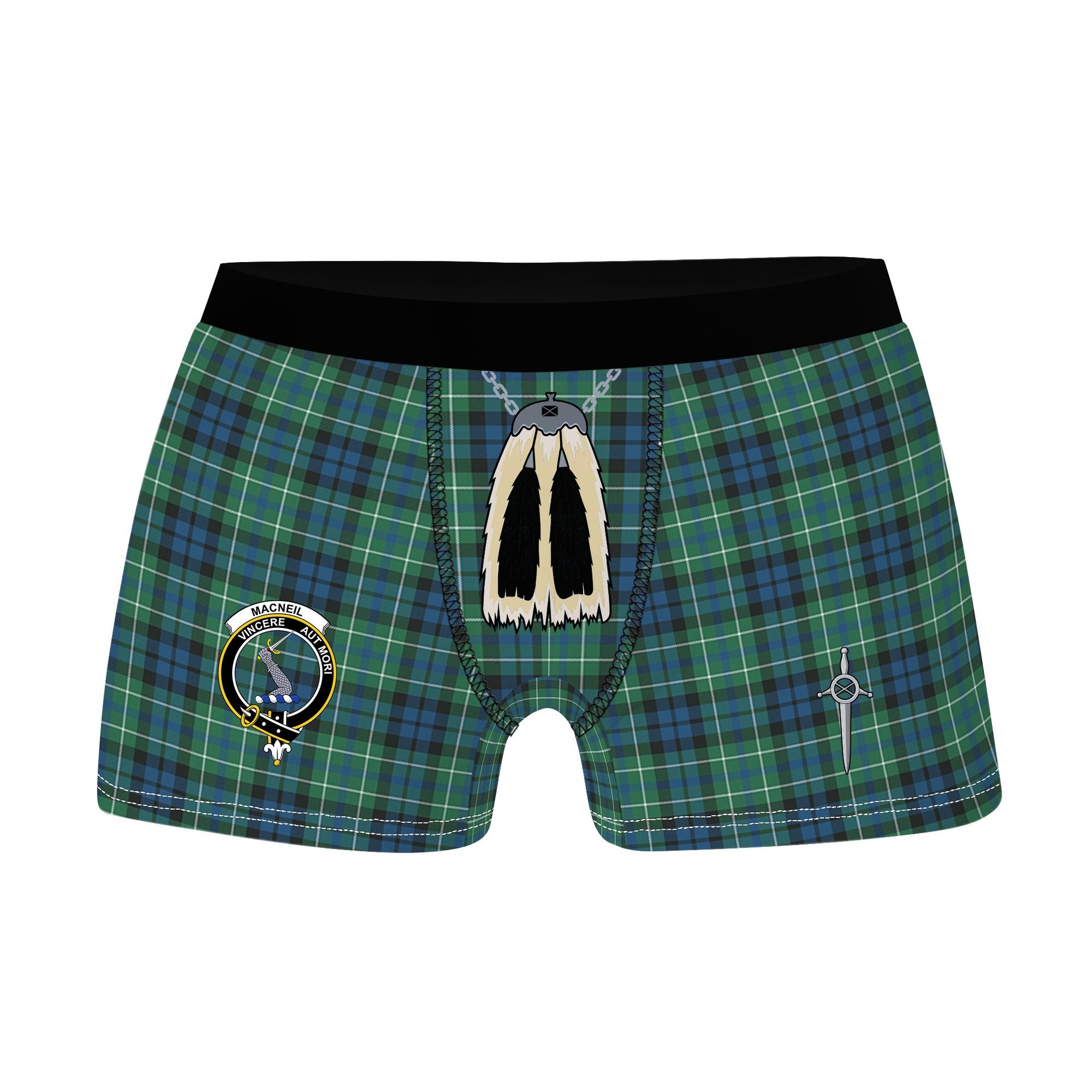 ScotsTee Shop Scottish MacNeill of Colonsay Ancient Clan Crest Highland Kilt Sporran Tartan Boxer Briefs