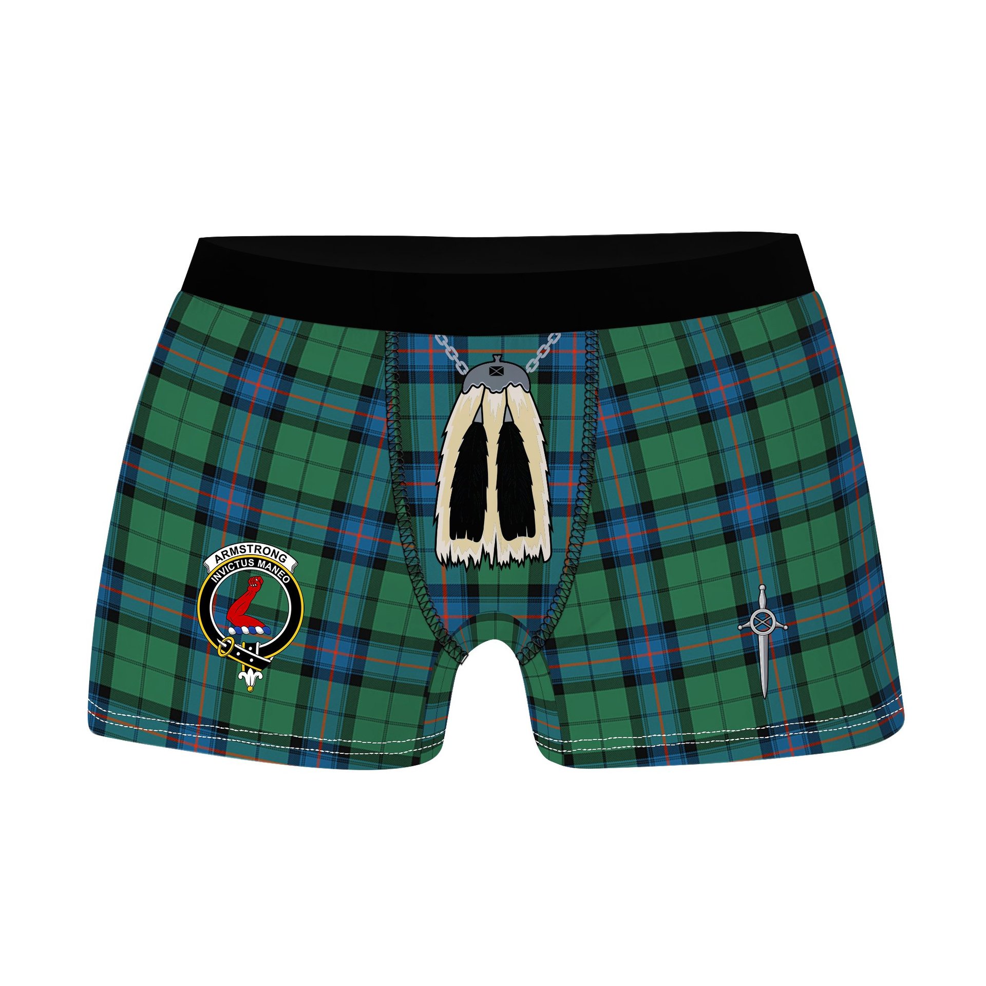 ScotsTee Shop Scottish Armstrong Ancient Clan Crest Highland Kilt Sporran Tartan Boxer Briefs