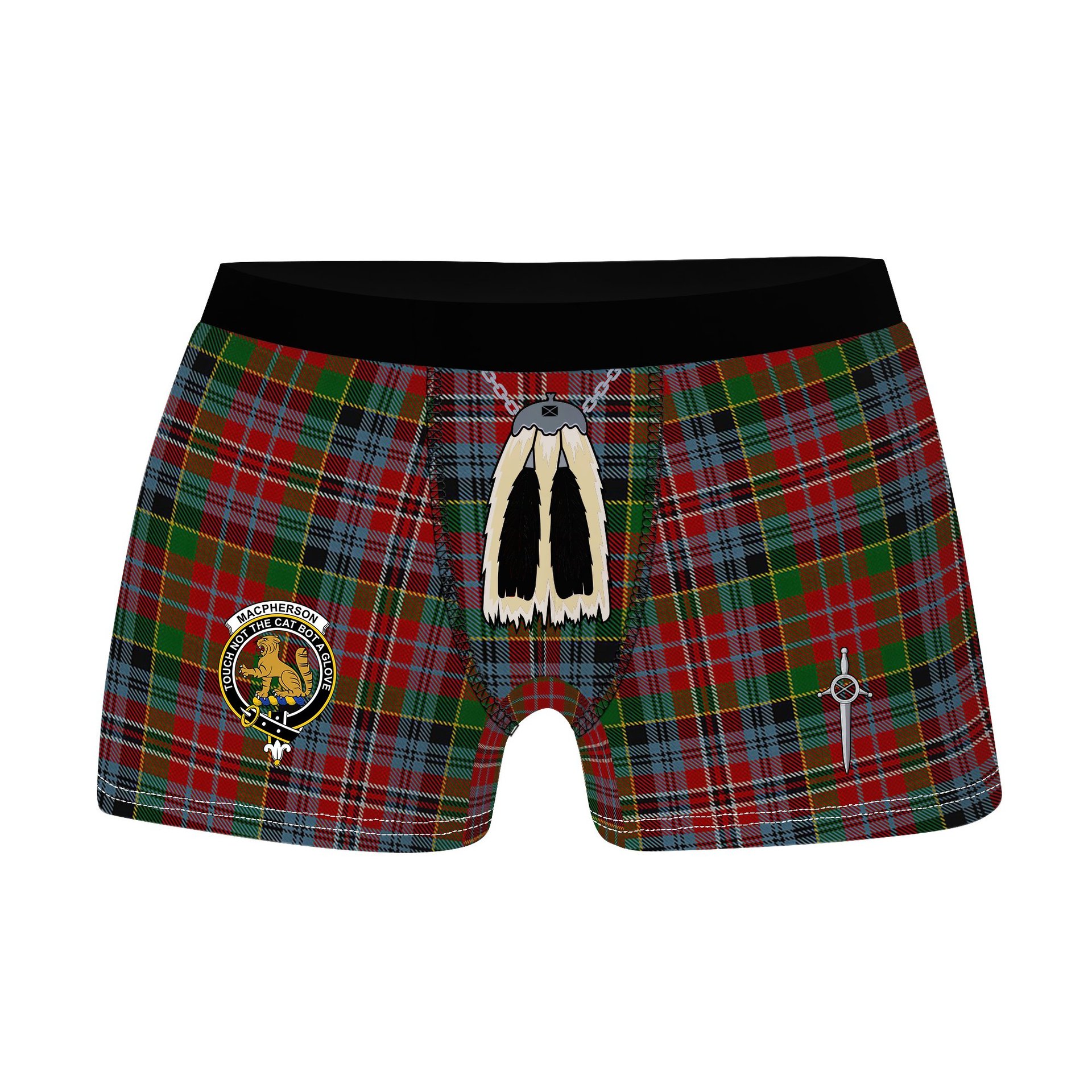 ScotsTee Shop Scottish MacPherson Ancient Clan Crest Highland Kilt Sporran Tartan Boxer Briefs