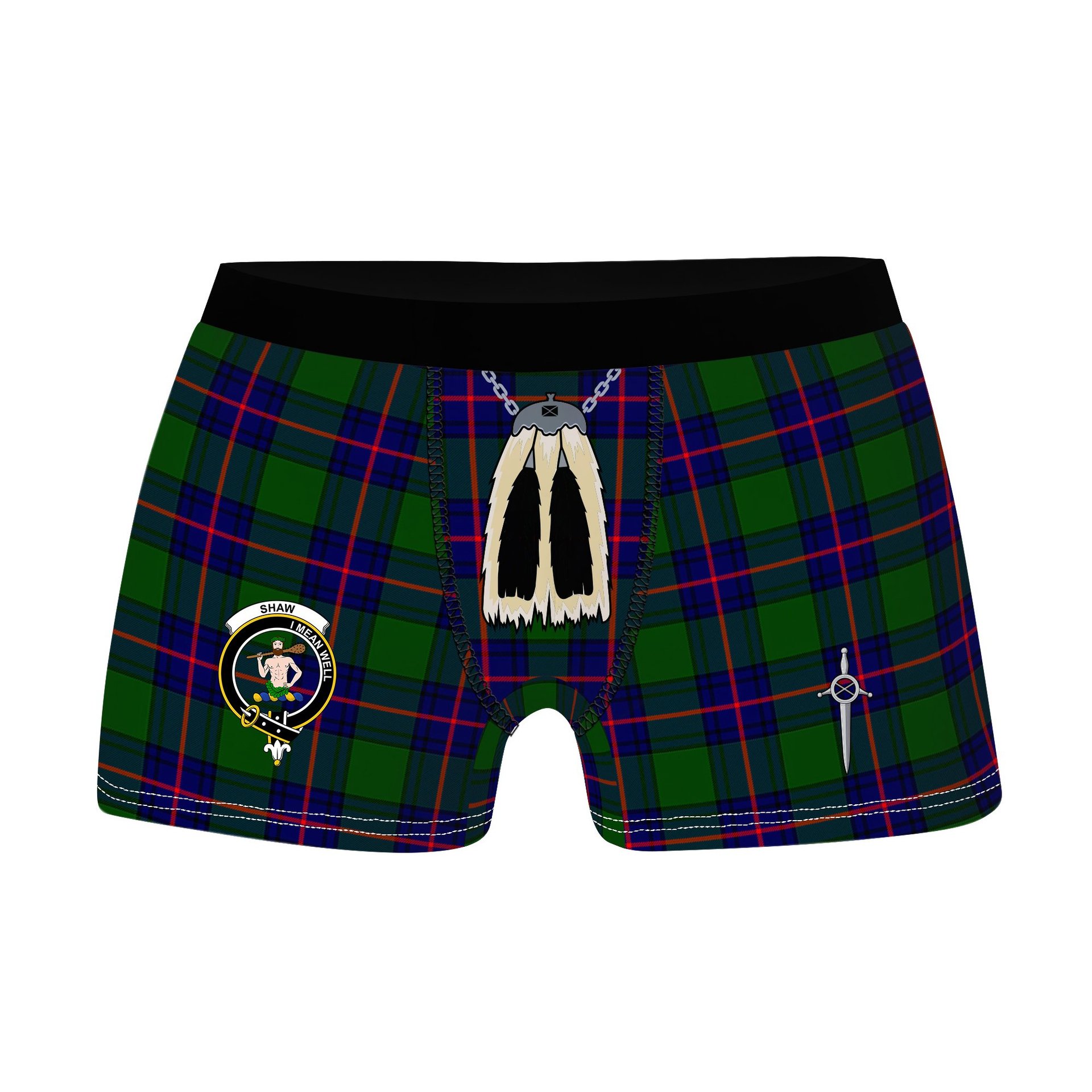 ScotsTee Shop Scottish Shaw Modern Clan Crest Highland Kilt Sporran Tartan Boxer Briefs