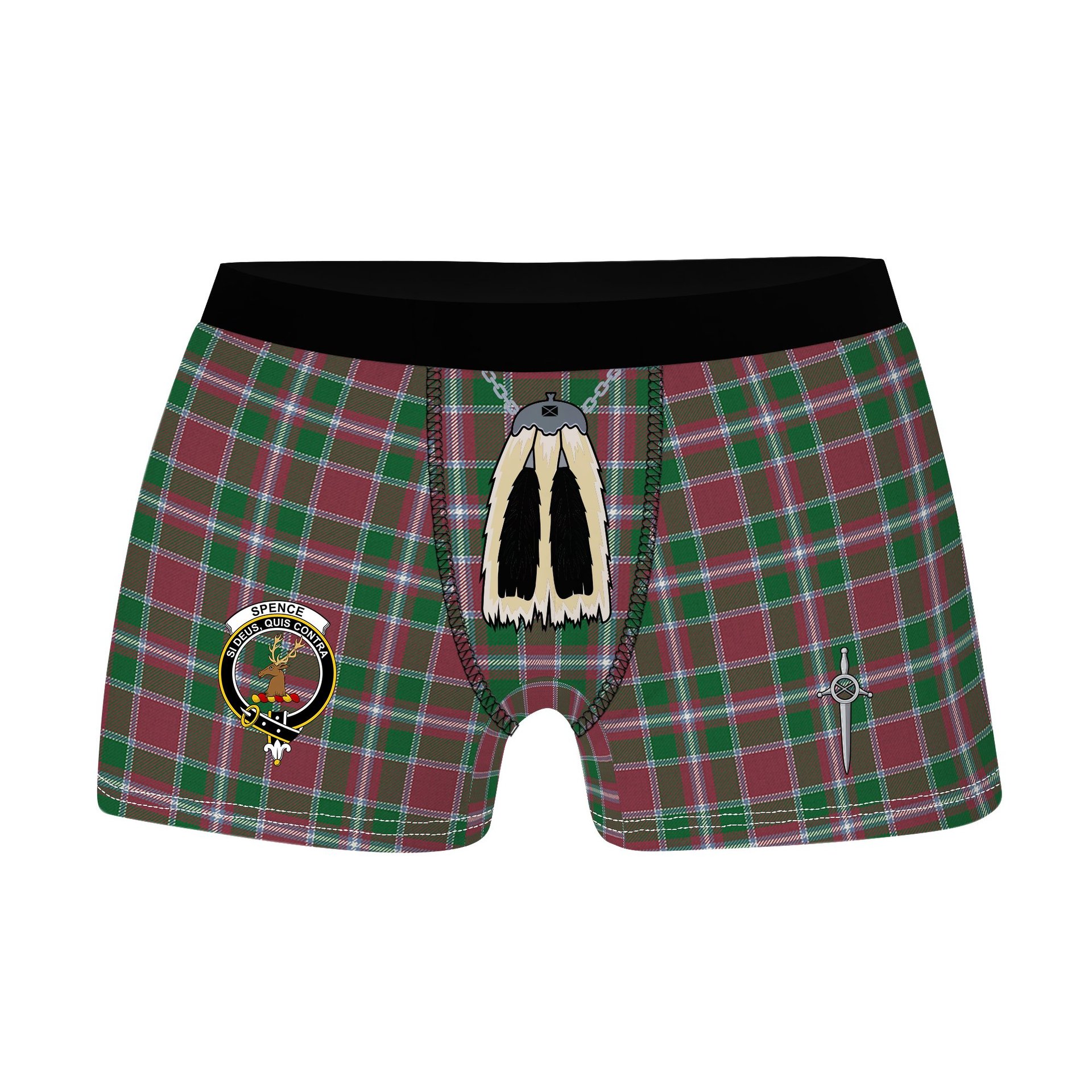 ScotsTee Shop Scottish Spence Ancient Clan Crest Highland Kilt Sporran Tartan Boxer Briefs