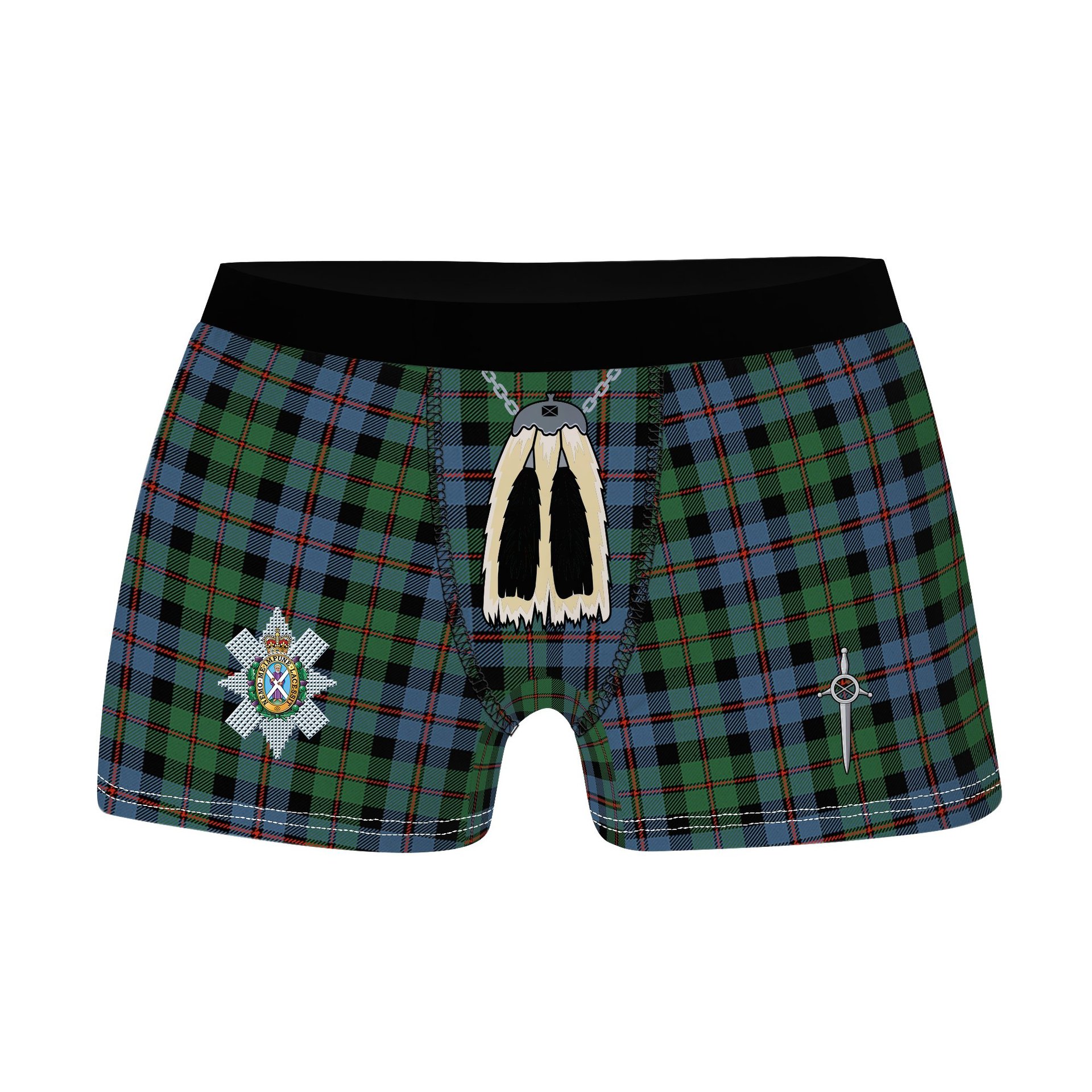 ScotsTee Shop Scottish Black Watch Coarse Kilt Ancient Clan Crest Highland Kilt Sporran Tartan Boxer Briefs